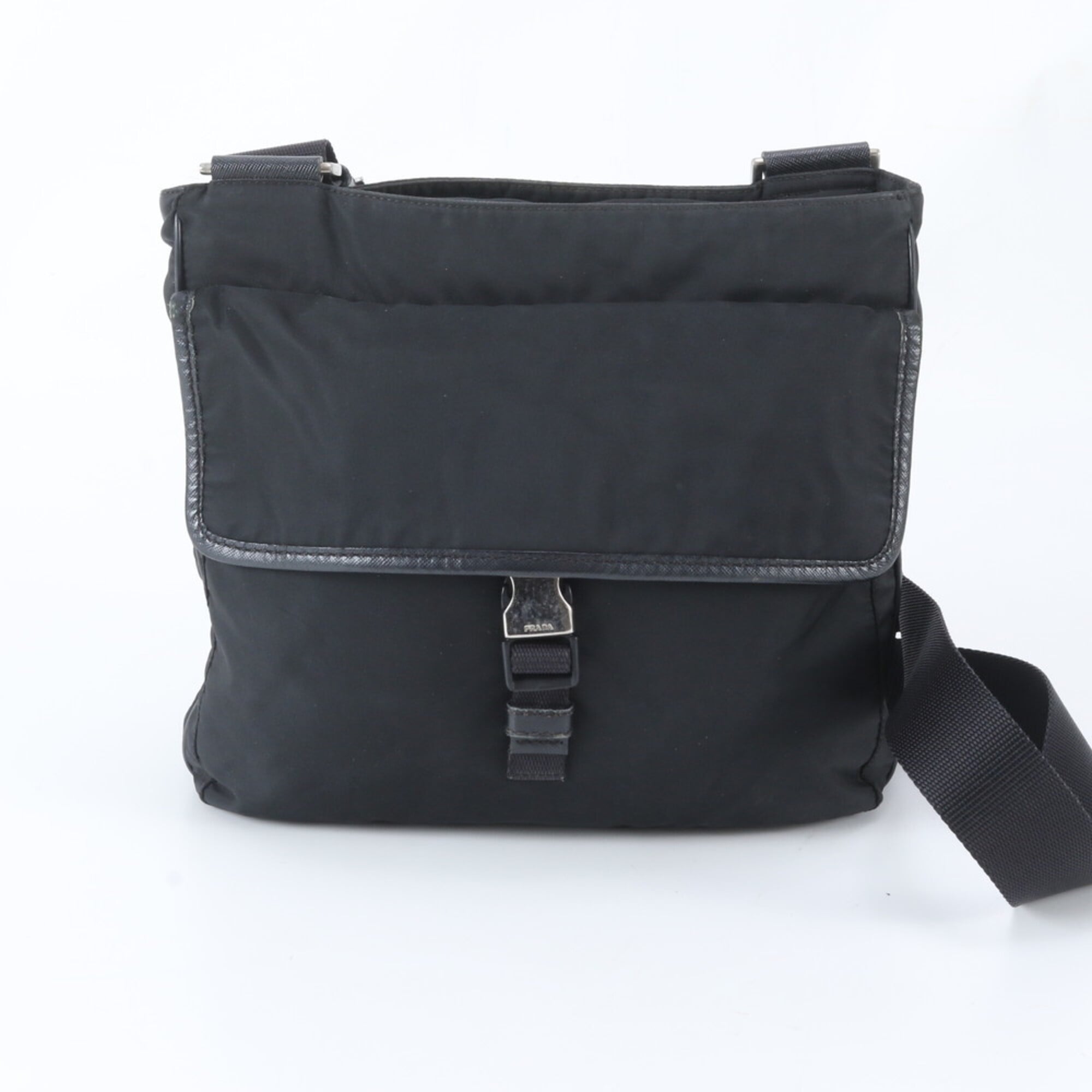 Prada Black Nylon Leather Messenger Bag Shoulder Bag (Pre-Owned)