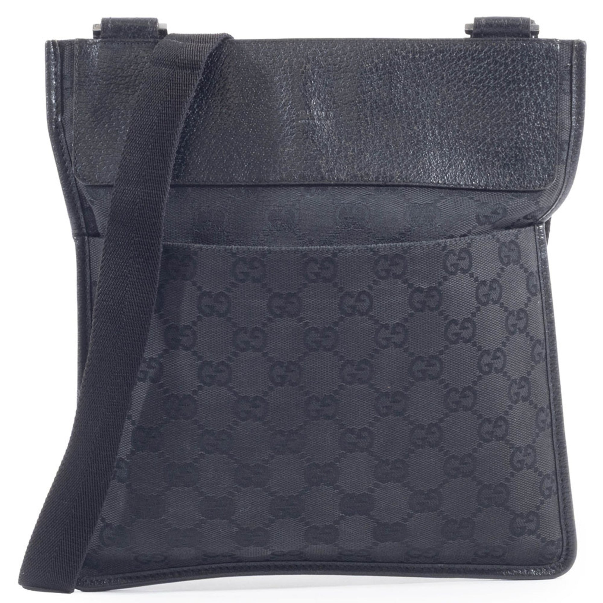 Gucci Gg Canvas Black Gg Canvas Leather Shoulder Bag (Pre-Owned)