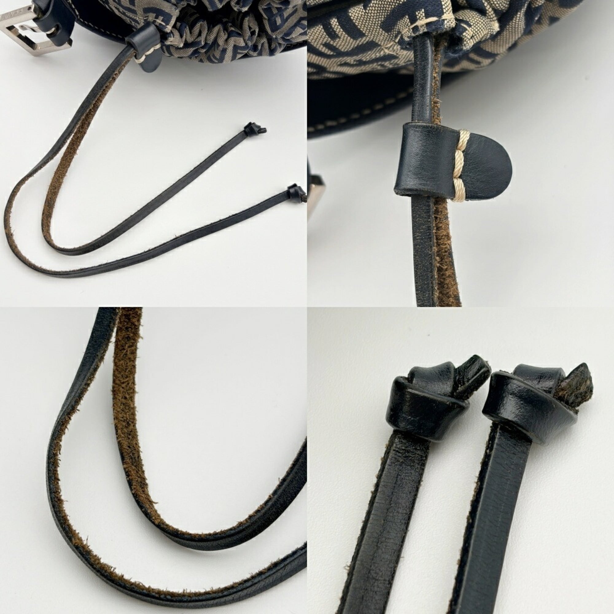 Fendi Zucca Navy Canvas Leather Shoulder Bag (Pre-Owned)