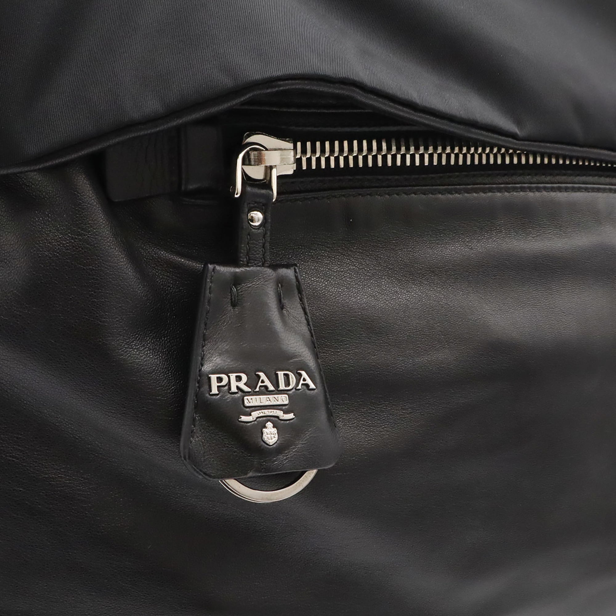 Prada Black Nero Nylon Leather Shoulder Bag Tote Bag (Pre-Owned)