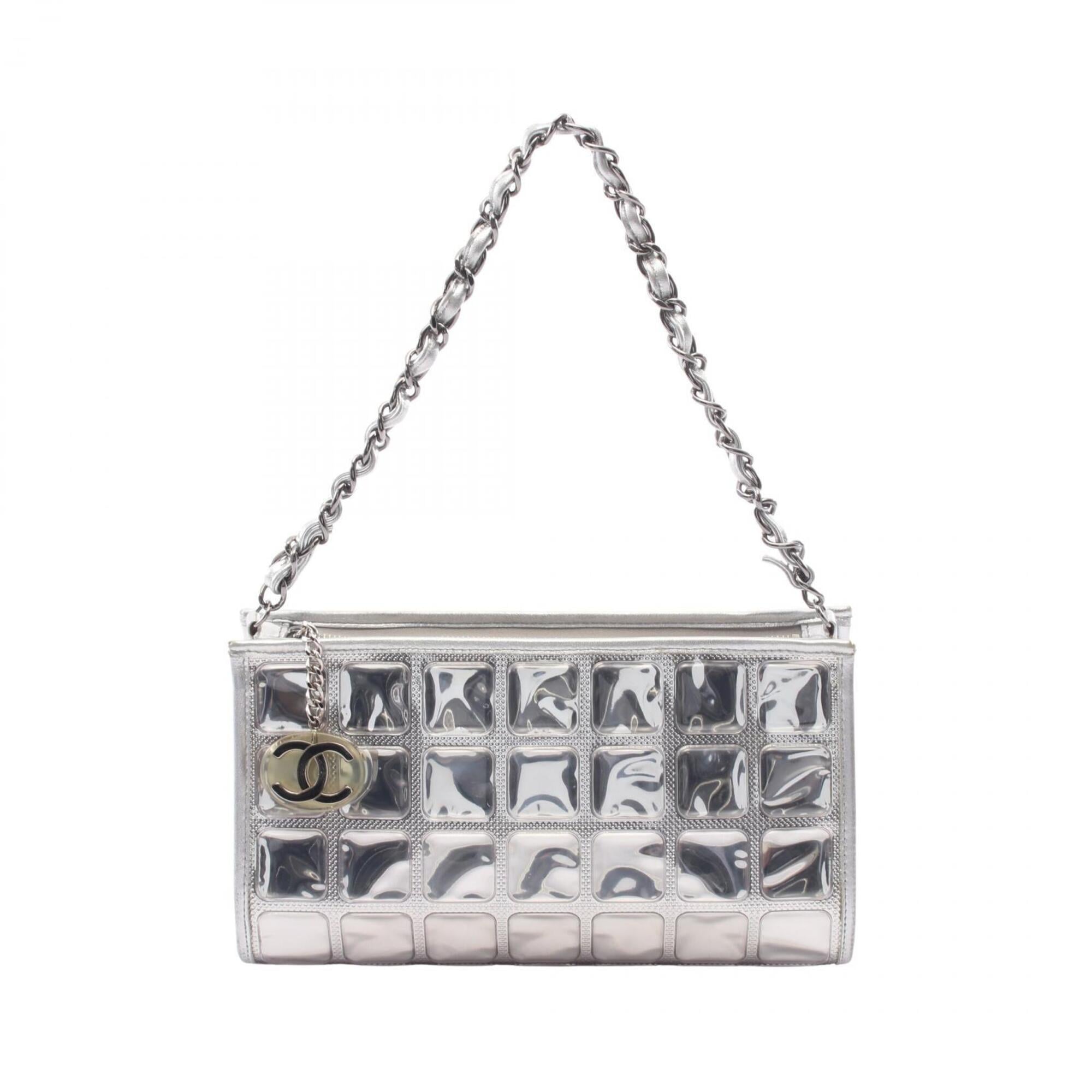 Chanel Silver Vinyl Leather Handbag (Pre-Owned)