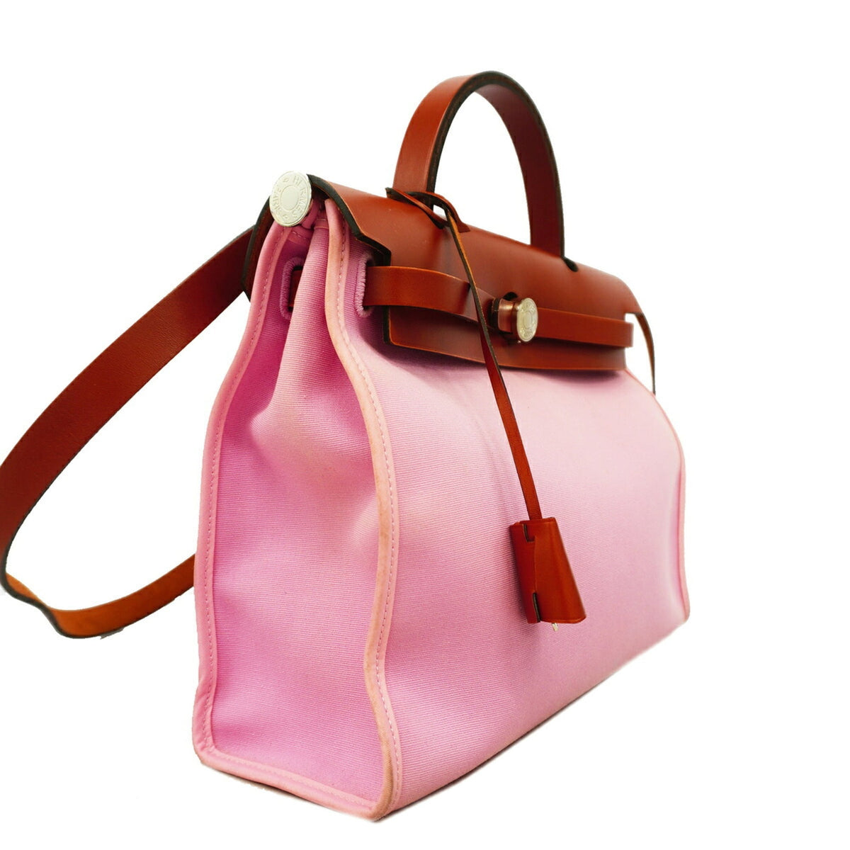 Hermes Brown Pink Toile Officier Handbag (Pre-Owned)