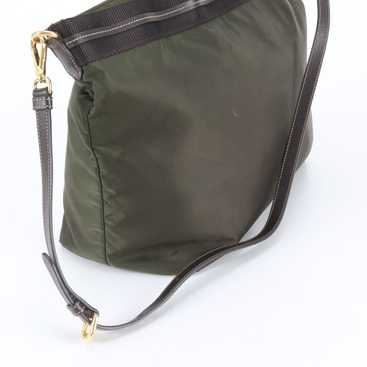 Prada Green Khaki Leather Nylon Crossbody Bag Handbag Shoulder Bag Tote Bag (Pre-Owned)