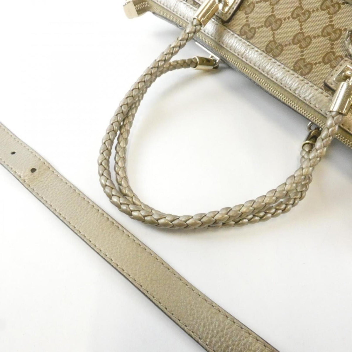 Gucci Beige Gg Canvas Leather Handbag (Pre-Owned)