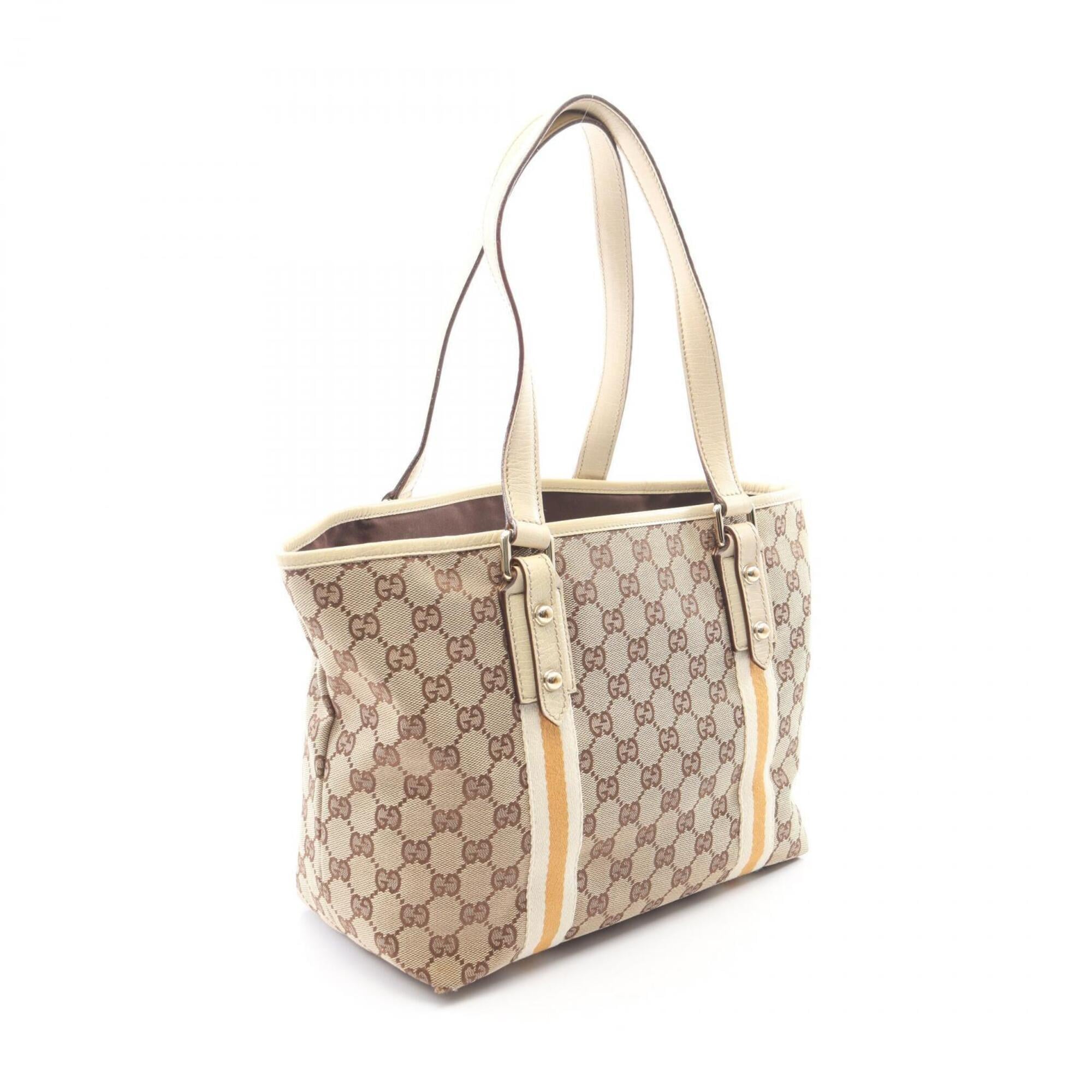 Gucci Beige Ivory Orange Canvas Leather Handbag Tote Bag (Pre-Owned)