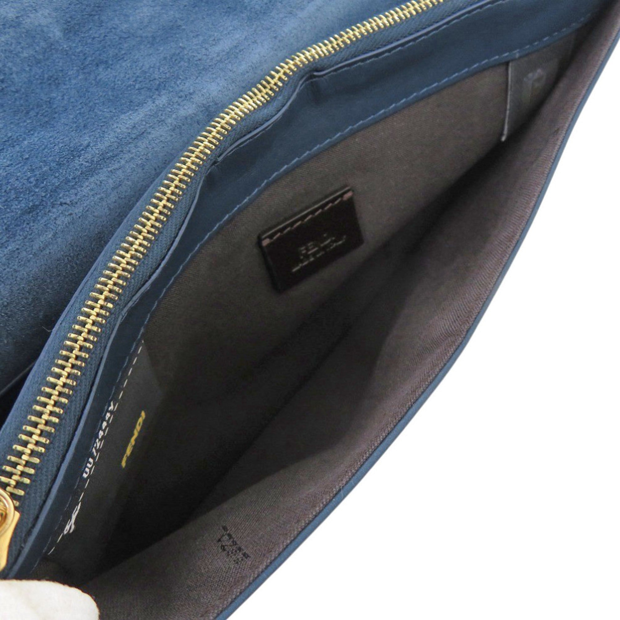 Fendi Blue Brown Leather Canvas Clutch Bag (Pre-Owned)