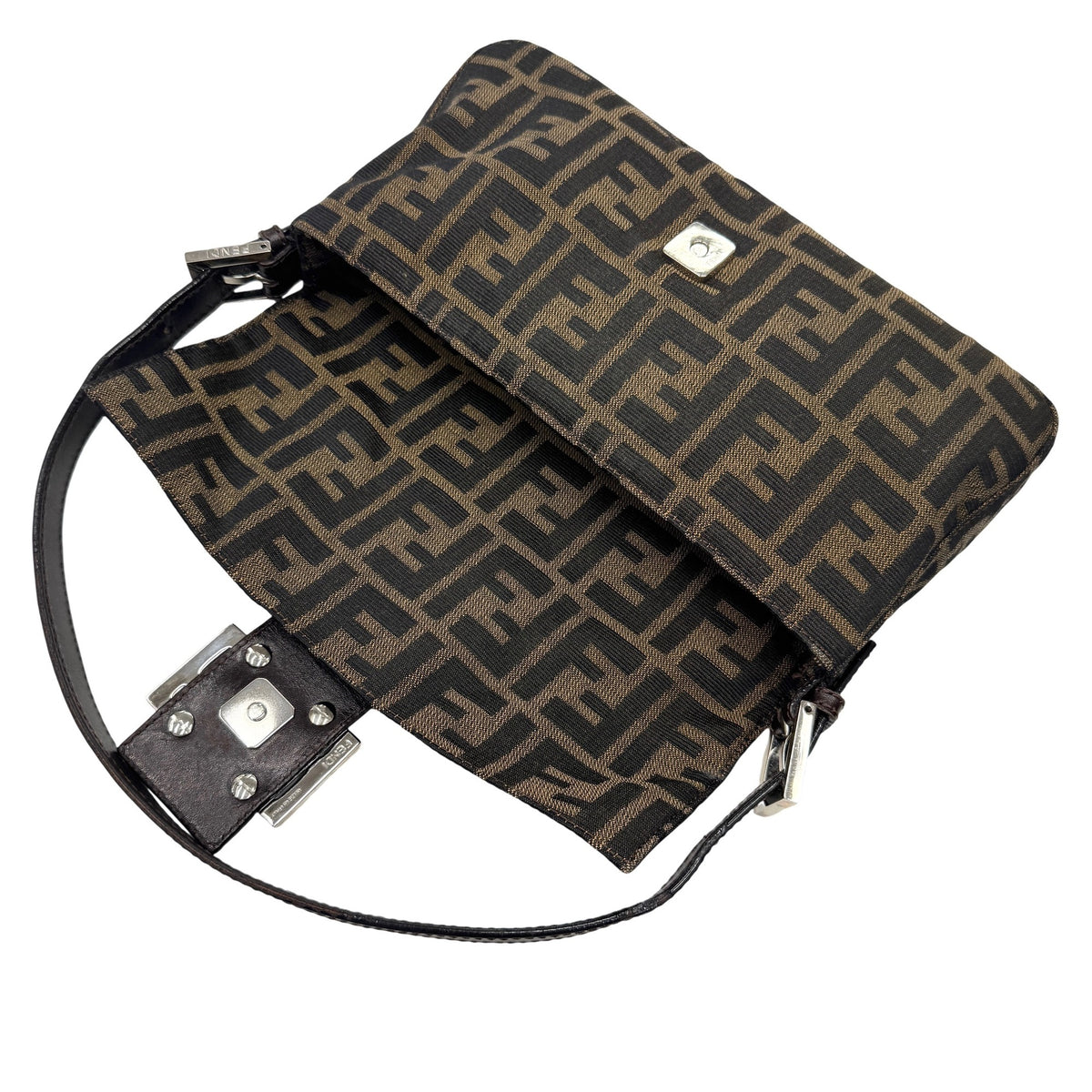 Fendi Zucca Brown Canvas Leather Handbag Pouch (Pre-Owned)