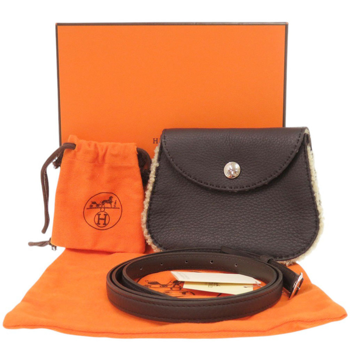 Hermes Brown Taurillon Clemence Leather Leather Fanny Pack Pochette (Pre-Owned)