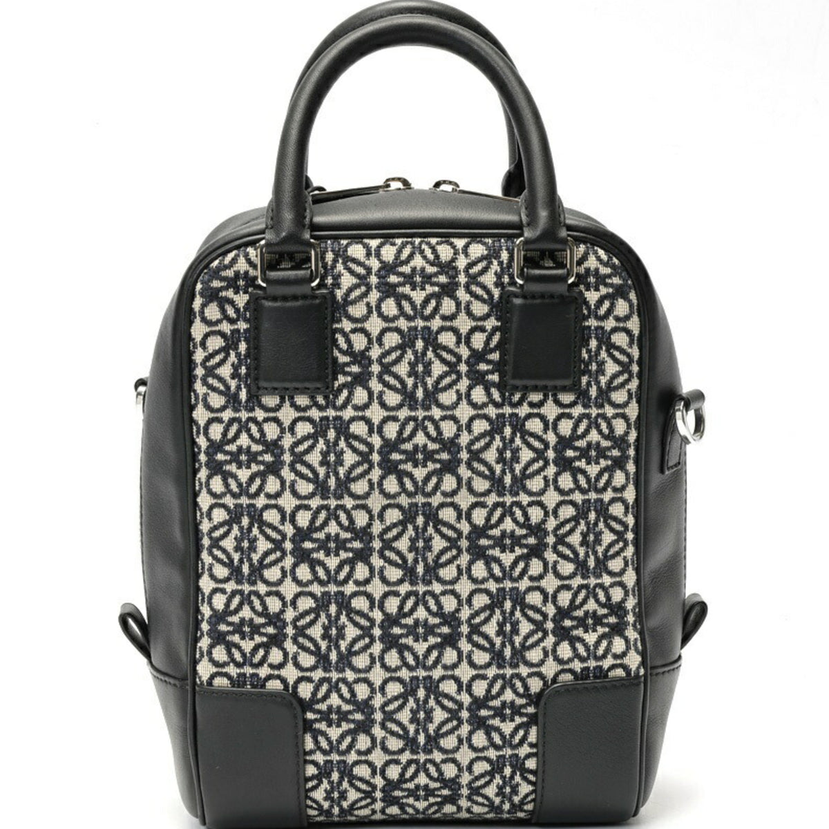 Loewe Amazona Navy Black Jacquard Leather Handbag Shoulder Bag (Pre-Owned)