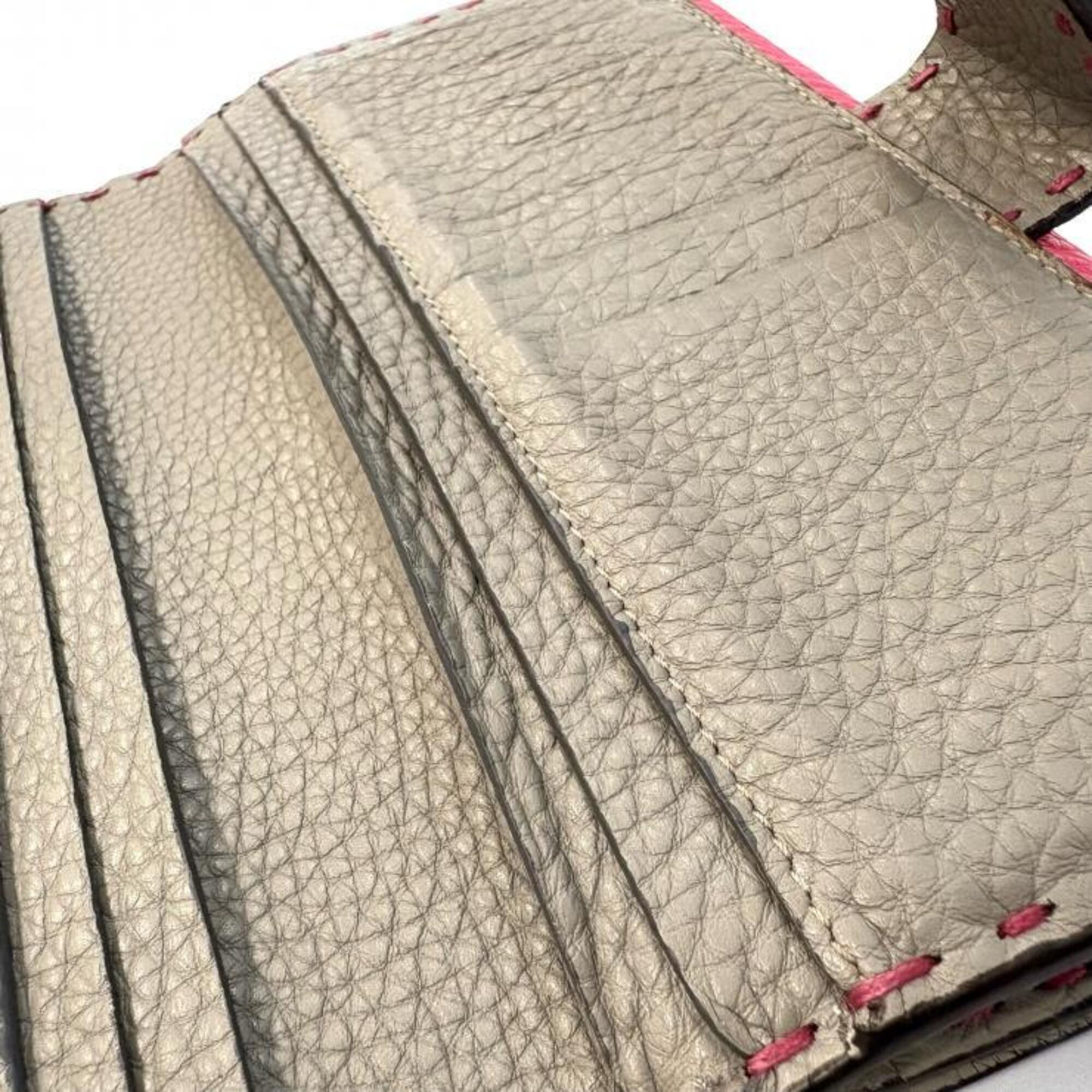 Fendi Gray Light Pink Pink Leather Long Wallet (Bi-Fold) (Pre-Owned)