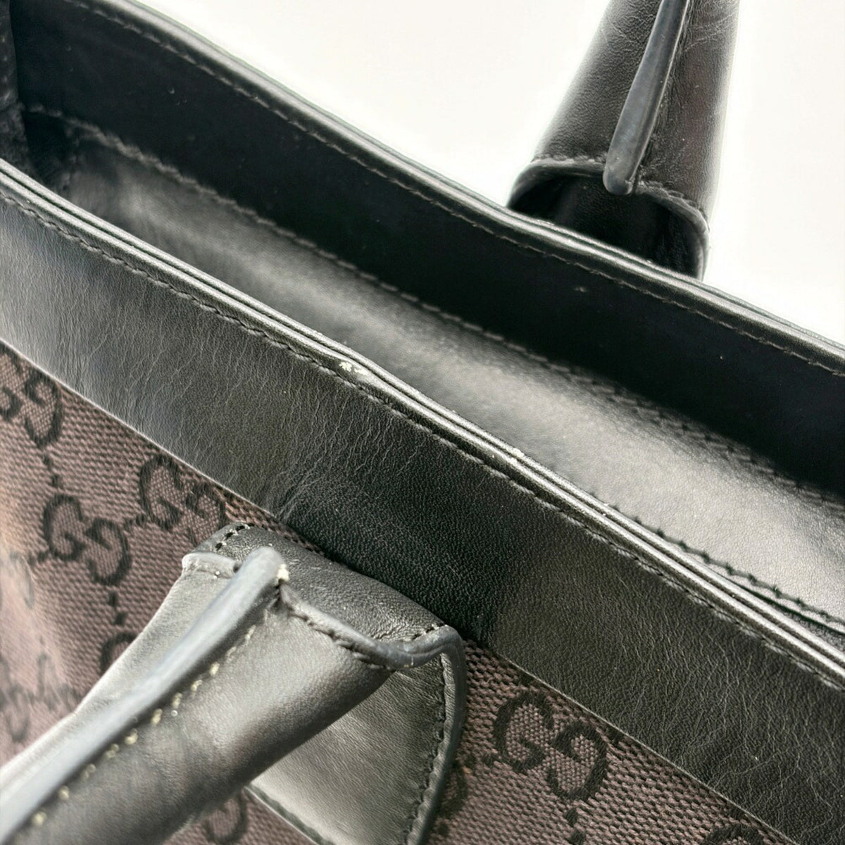 Gucci Gg Canvas Black Gg Canvas Leather Tote Bag (Pre-Owned)