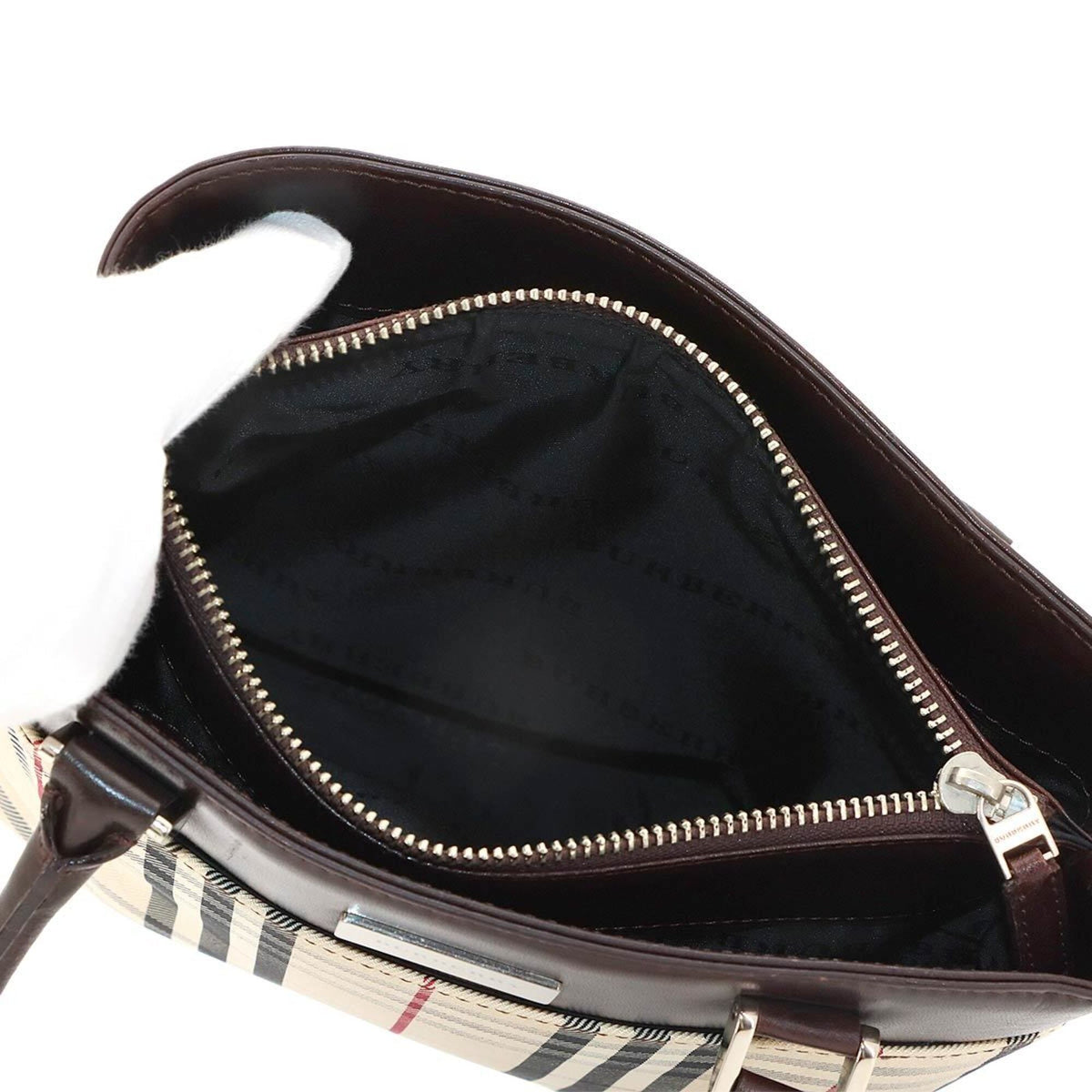 Burberry Beige Dark Brown Canvas Handbag (Pre-Owned)