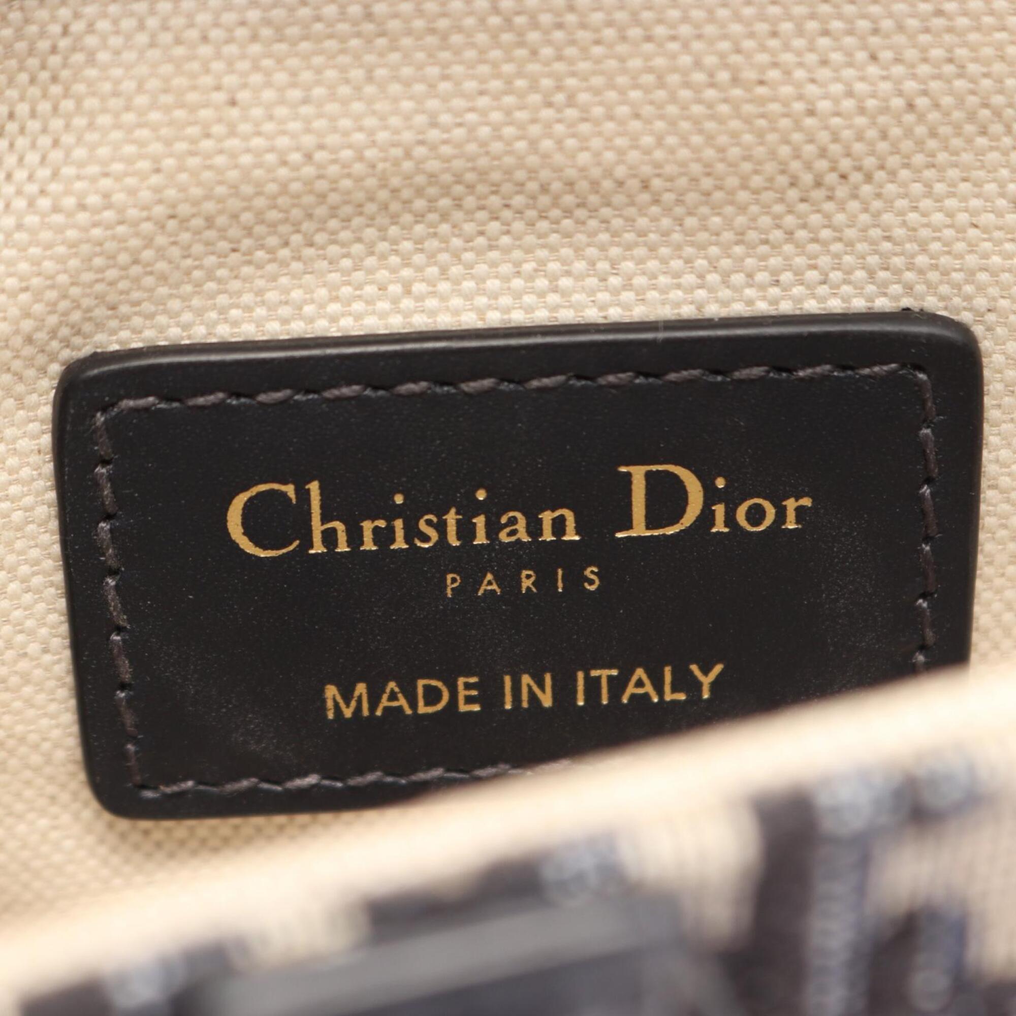 Christian Dior Beige Navy Canvas Leather Handbag Saddle Bag (Pre-Owned)