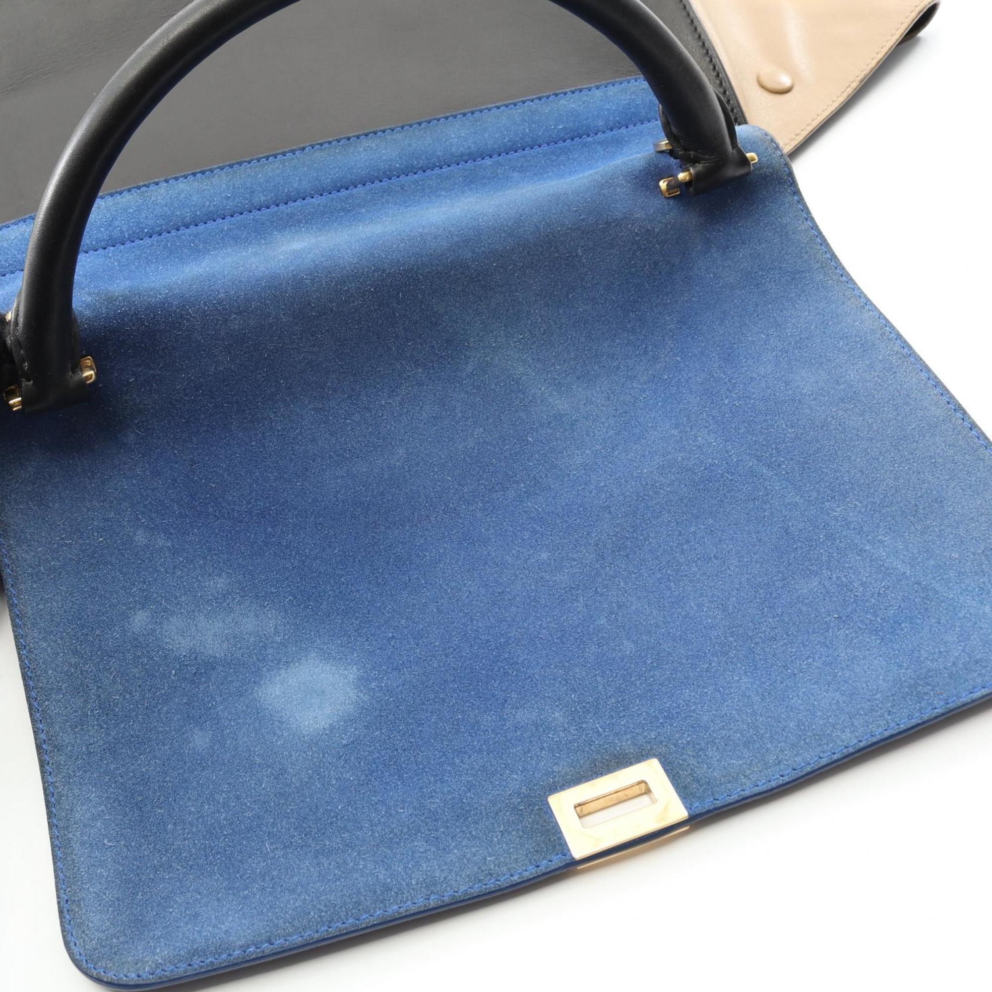 Celine Beige Black Blue Leather Handbag (Pre-Owned)