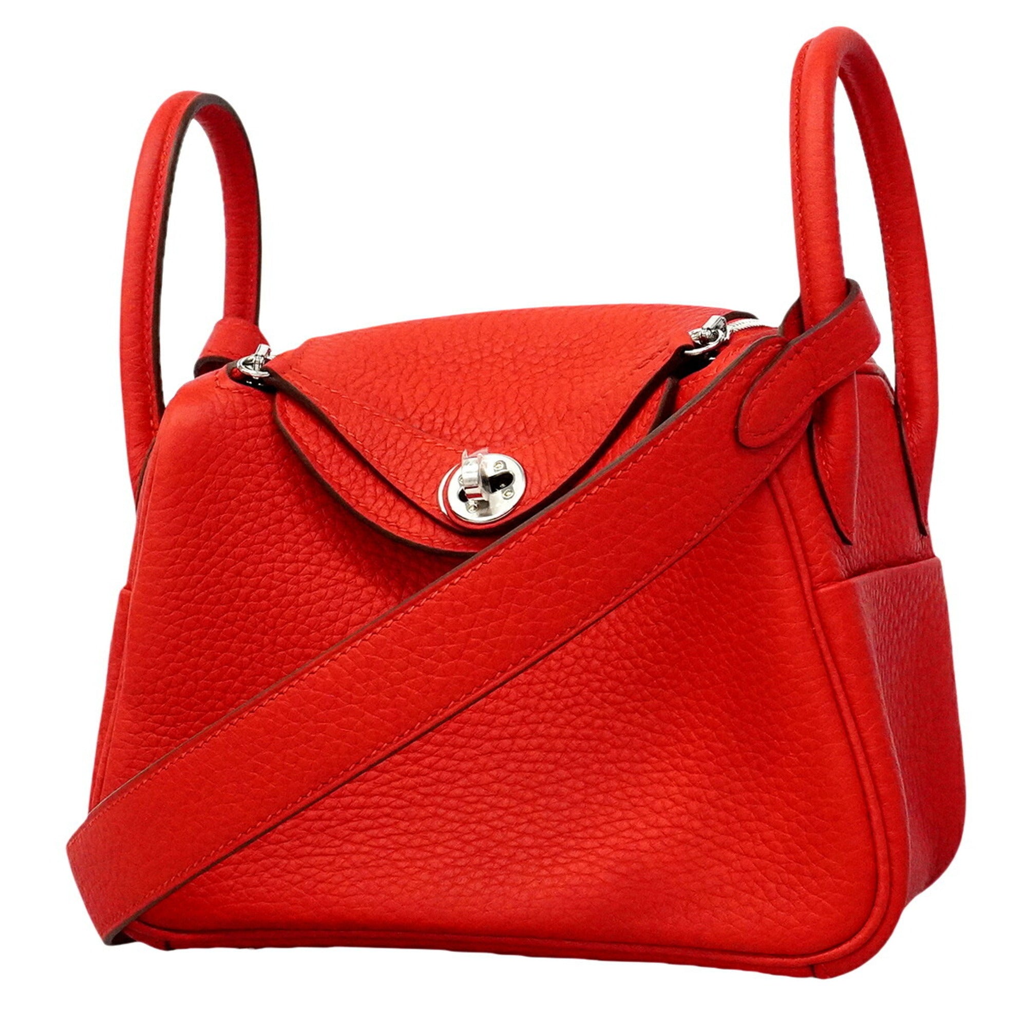 Hermes Red Color Taurillon Clemence Leather Handbag (Pre-Owned)