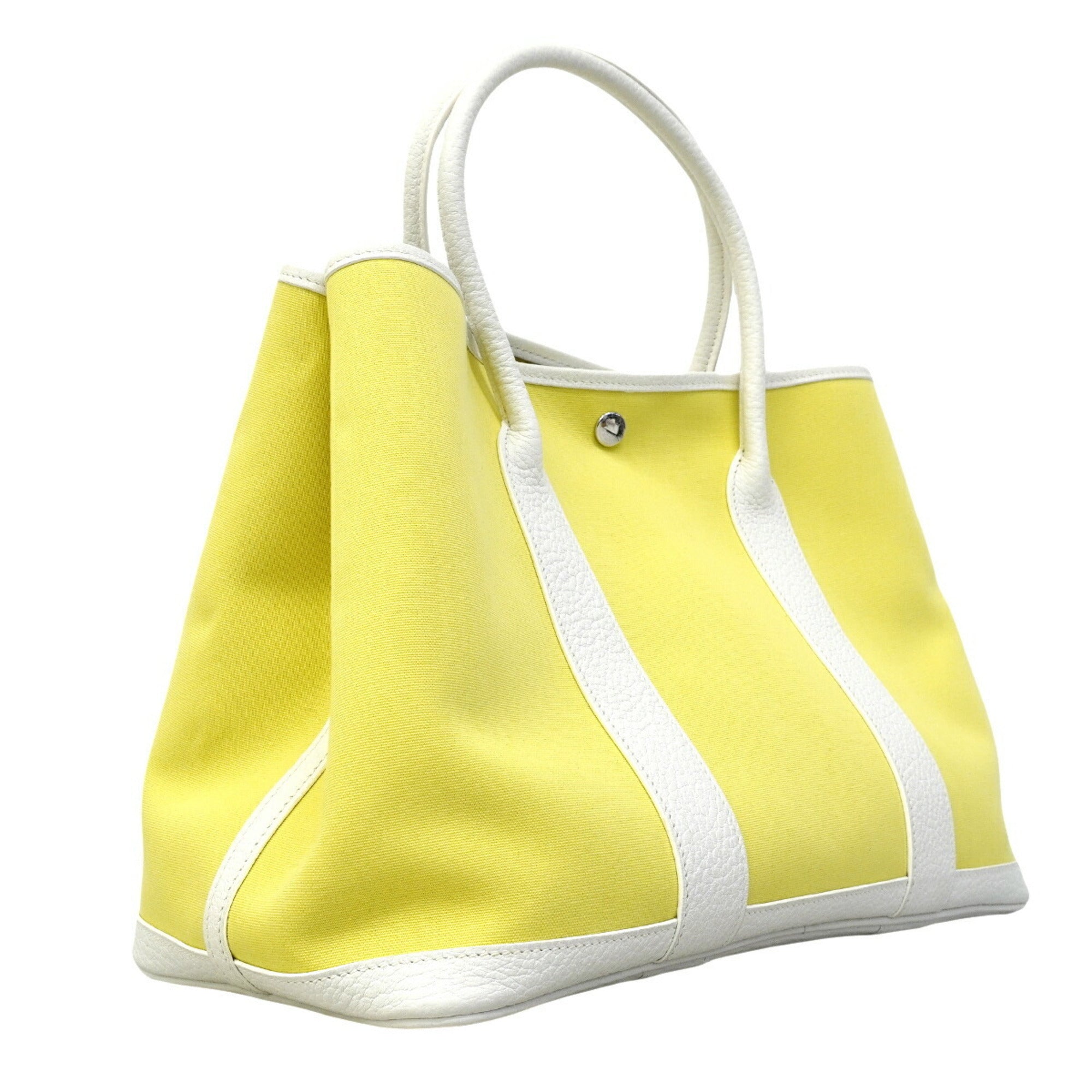 Hermes White Yellow Toile Officier Tote Bag (Pre-Owned)