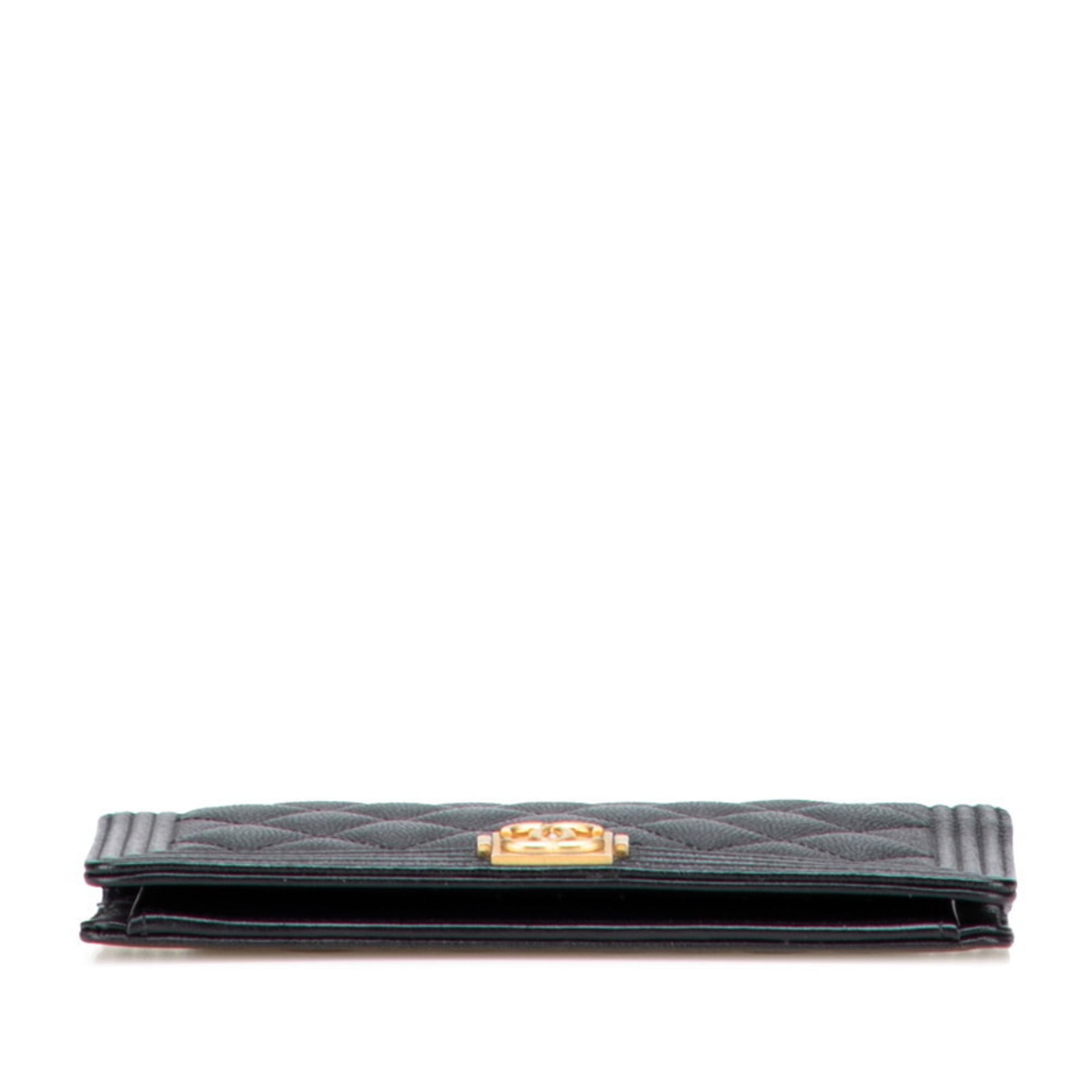 Chanel Boy Chanel Black Grained Calfskin Long Wallet (Bi-Fold) (Pre-Owned)