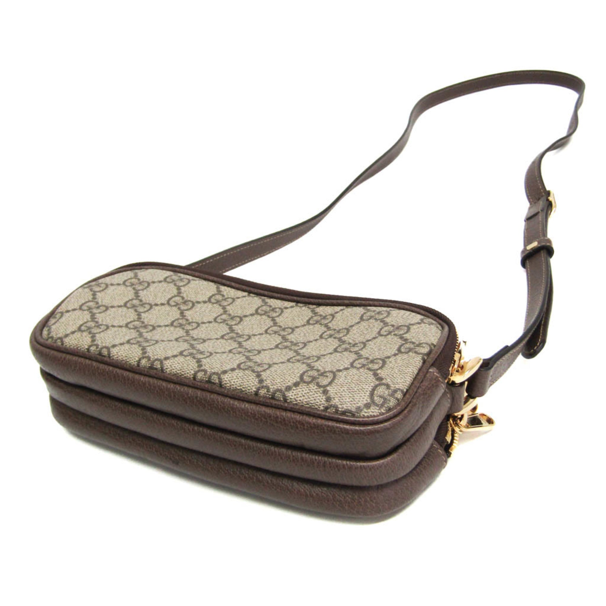 Gucci Ophidia Beige Brown Leather Gg Supreme Shoulder Bag (Pre-Owned)