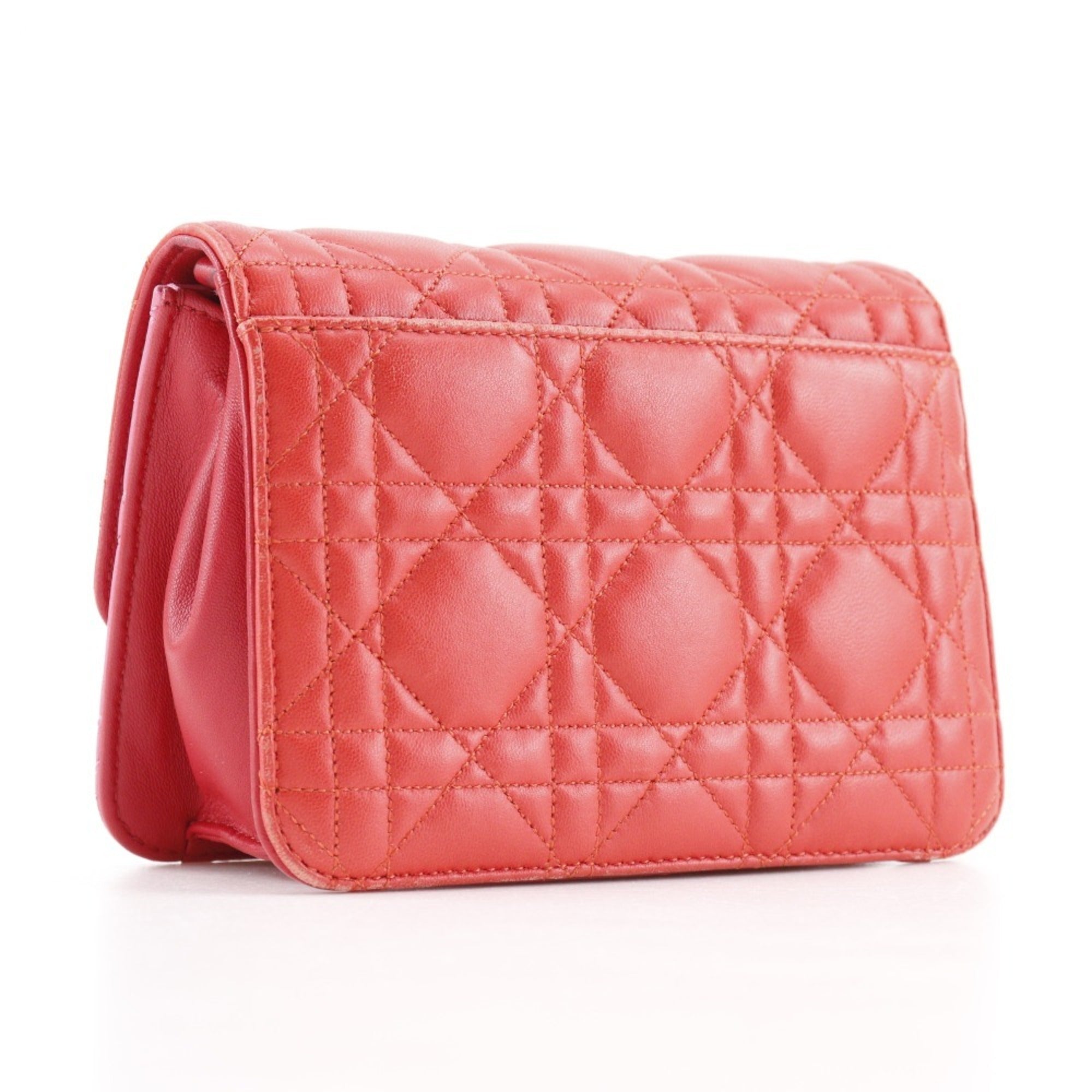 Christian Dior Pink Red Color Leather Shoulder Bag (Pre-Owned)