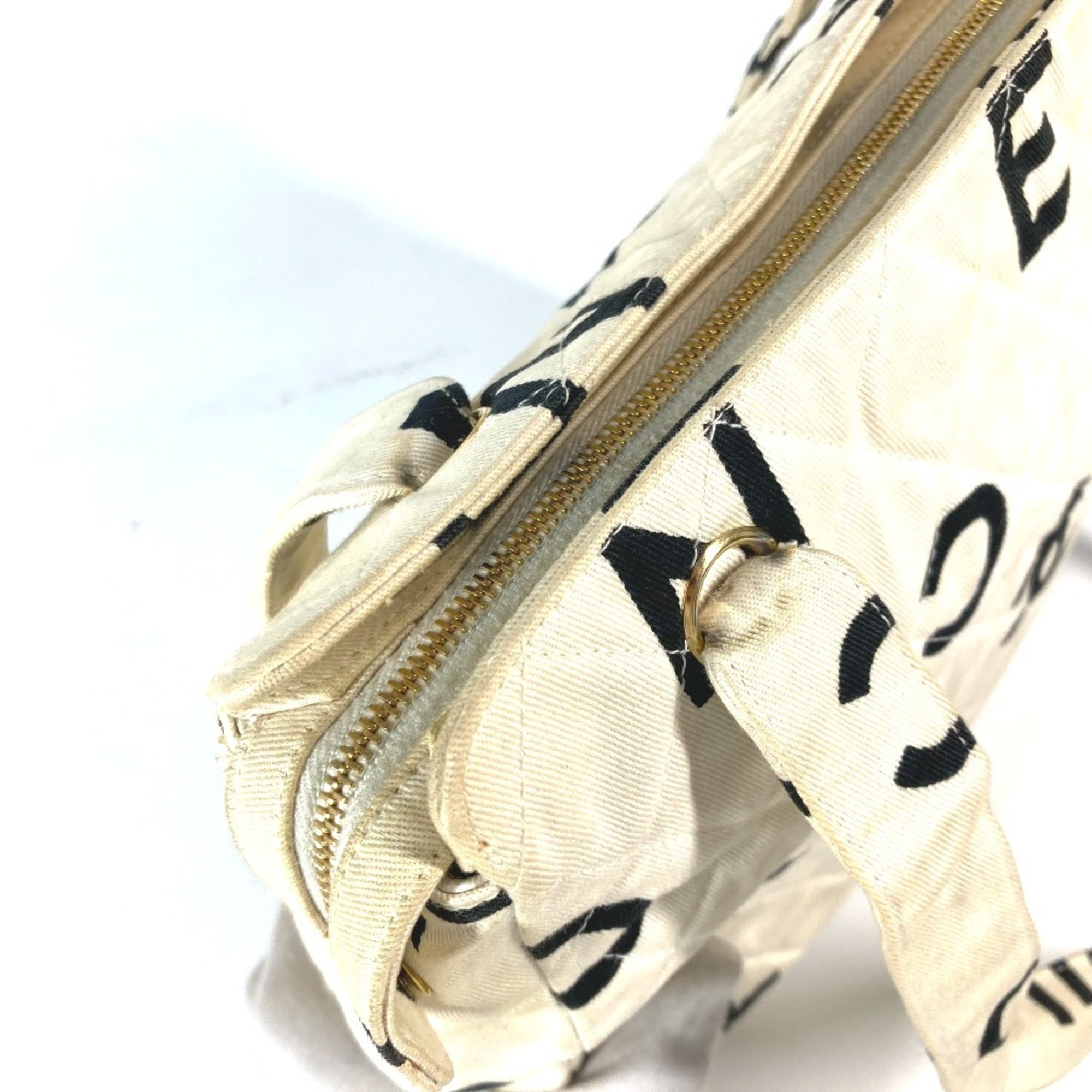 Chanel Black White Canvas Shoulder Bag Tote Bag (Pre-Owned)