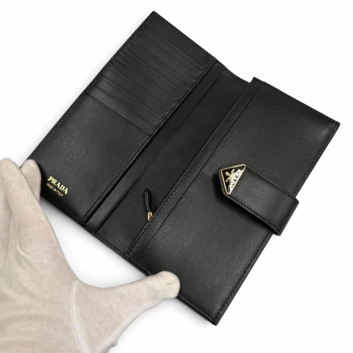 Prada Black Leather Long Wallet (Bi-Fold) (Pre-Owned)