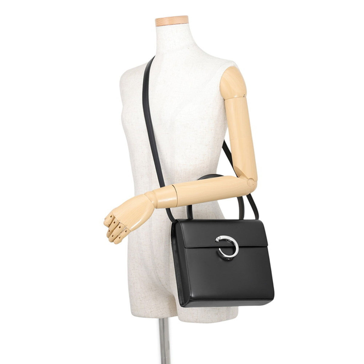 Cartier Black Leather Handbag Shoulder Bag (Pre-Owned)