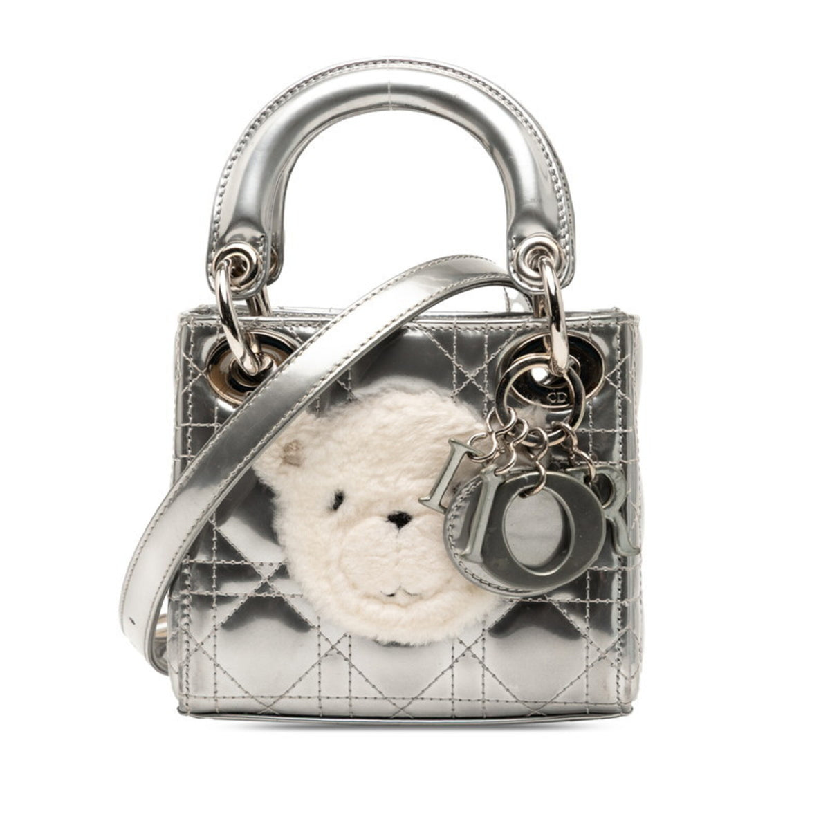 Christian Dior Silver Patent Leather Fur Handbag Shoulder Bag (Pre-Owned)