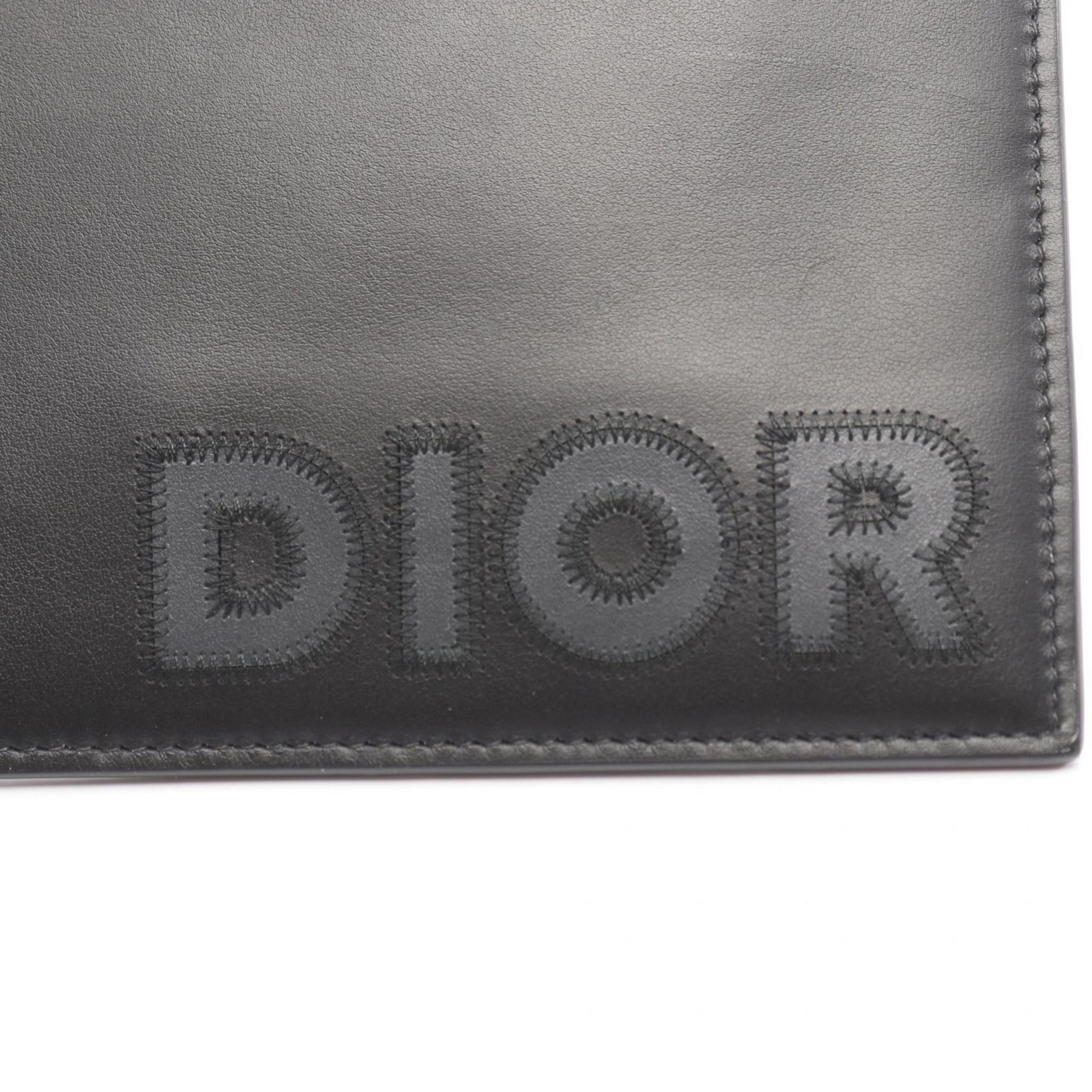 Christian Dior Black Gray Leather Clutch Bag (Pre-Owned)