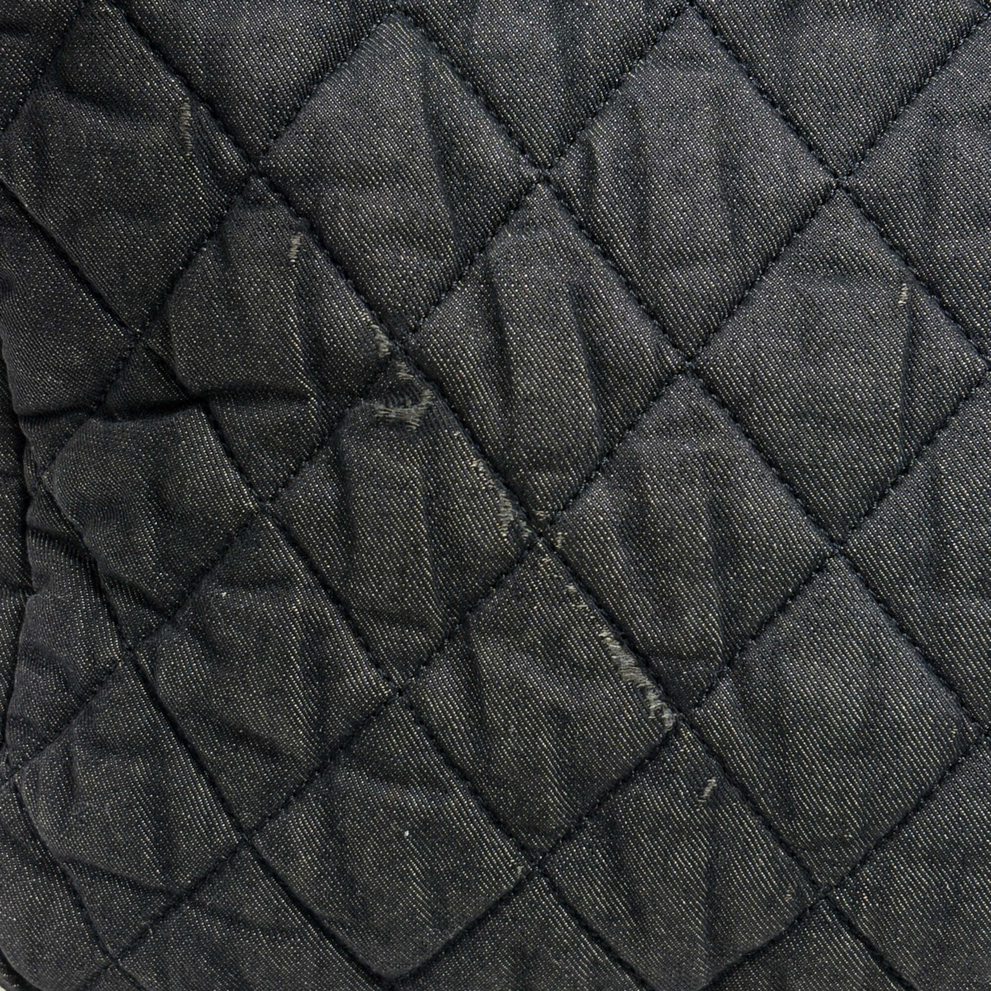 Chanel Dark Gray Canvas Leather Shoulder Bag (Pre-Owned)