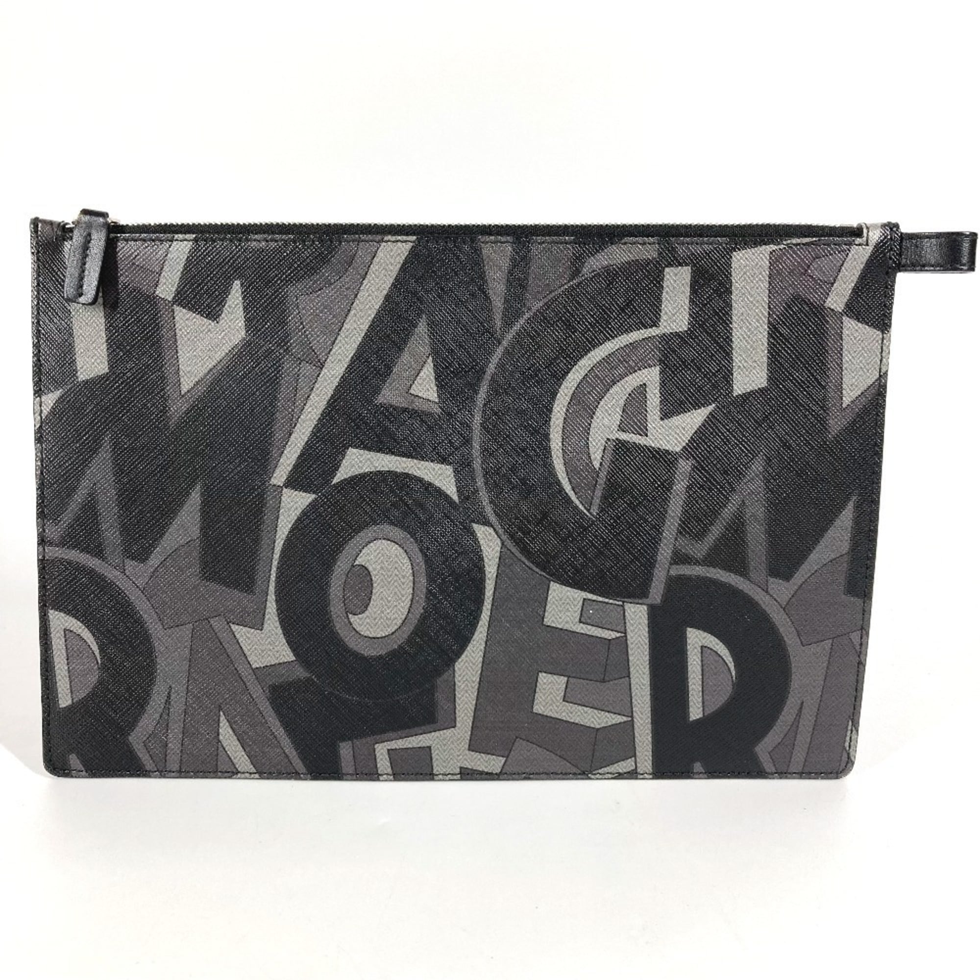 Salvatore Ferragamo Black Gray Leather Clutch Bag Pouch (Pre-Owned)