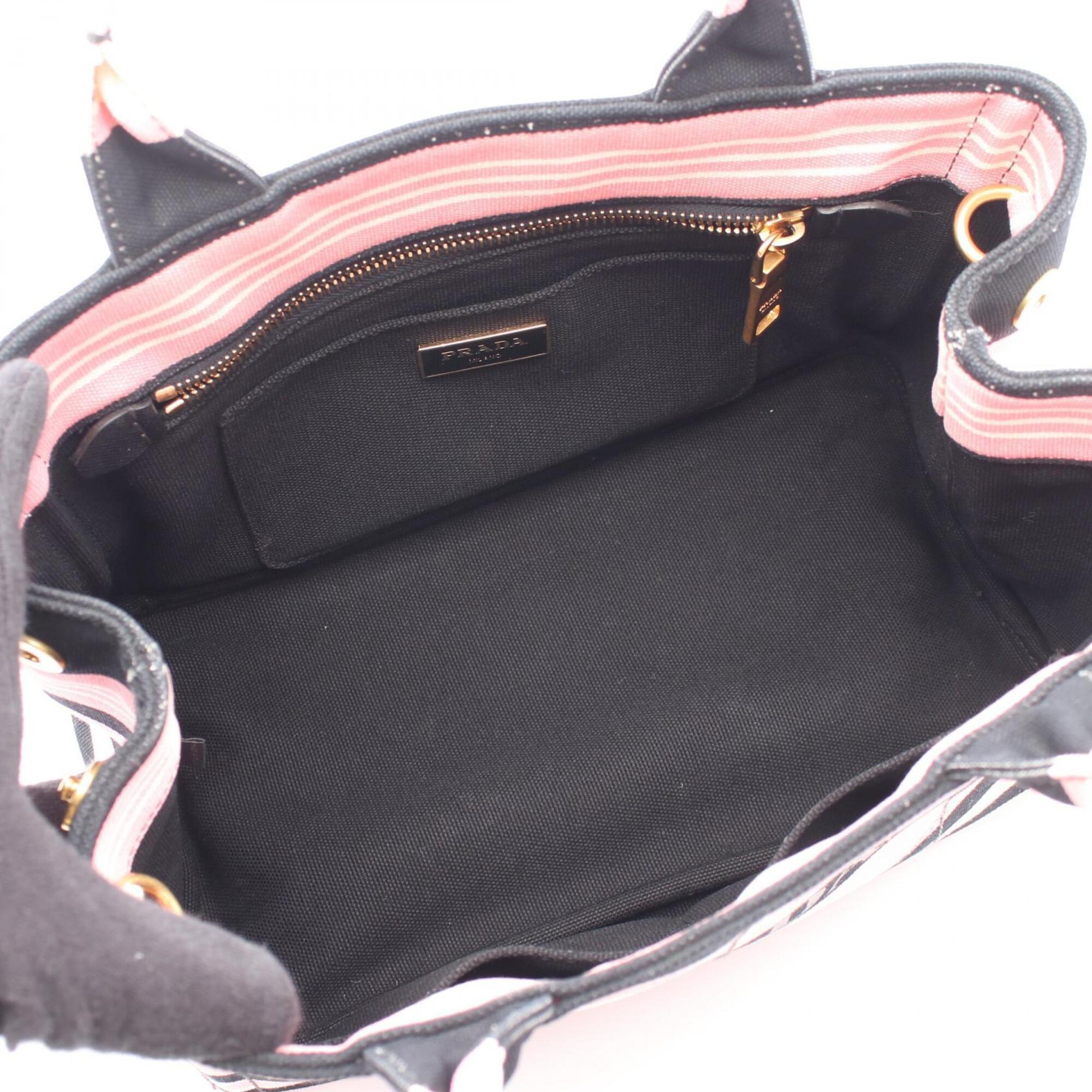 Prada Black Pink Canvas Handbag Tote Bag (Pre-Owned)