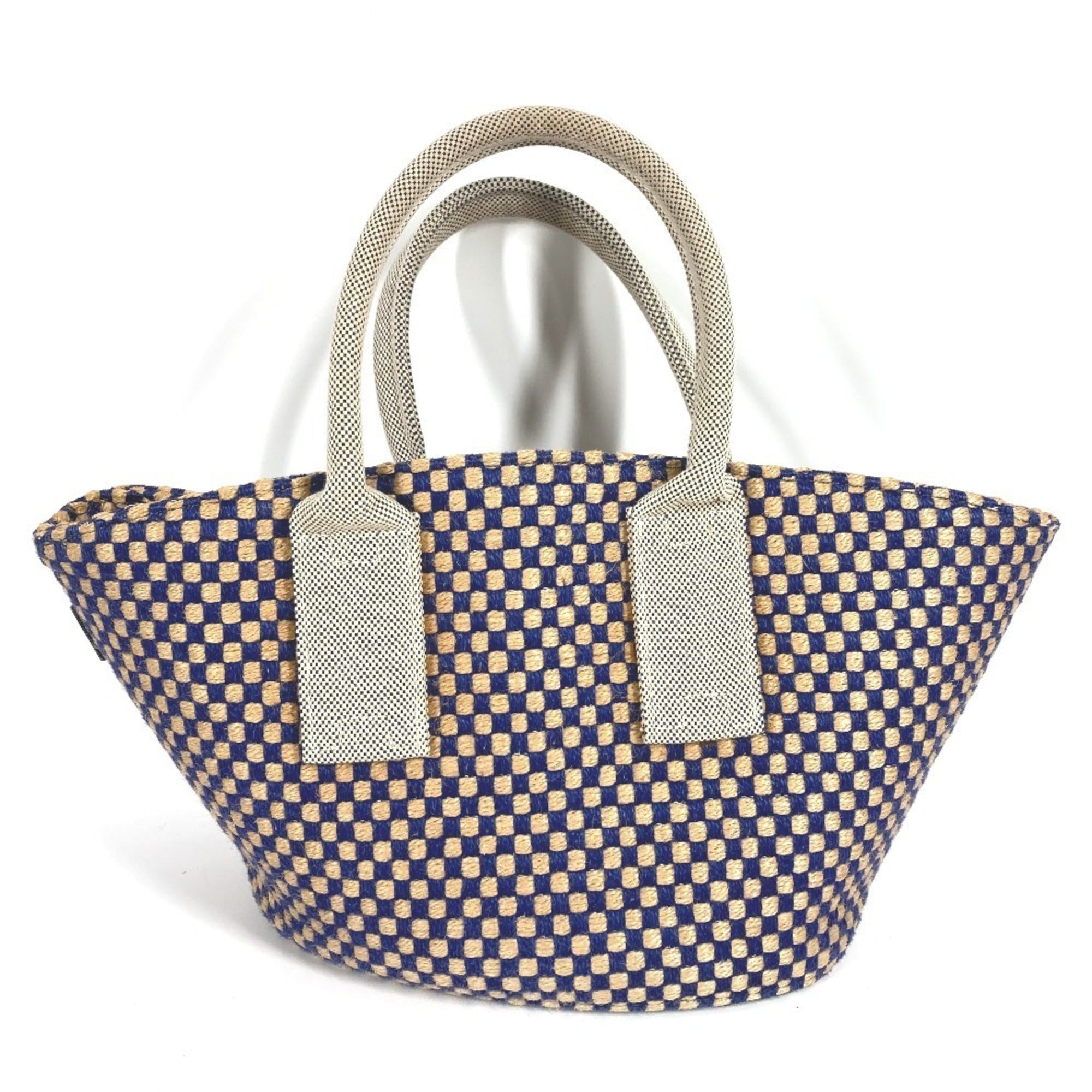 Hermes Beige Navy Linen Handbag Tote Bag (Pre-Owned)