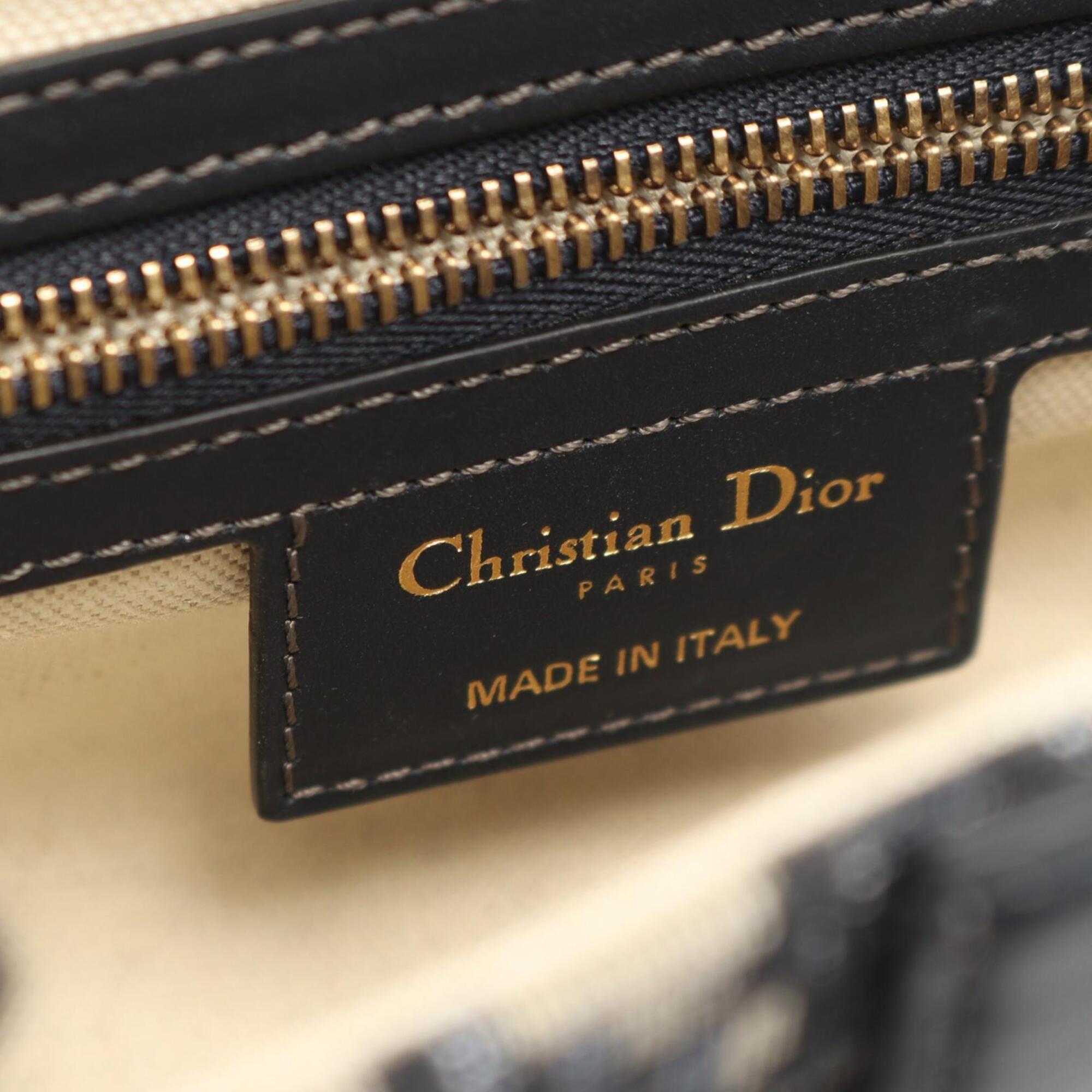 Christian Dior Beige Navy Canvas Leather Handbag Saddle Bag (Pre-Owned)