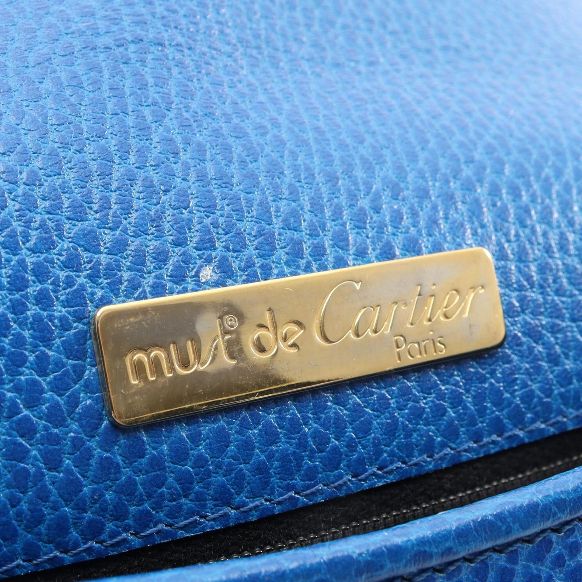 Cartier Blue Leather Handbag Shoulder Bag (Pre-Owned)