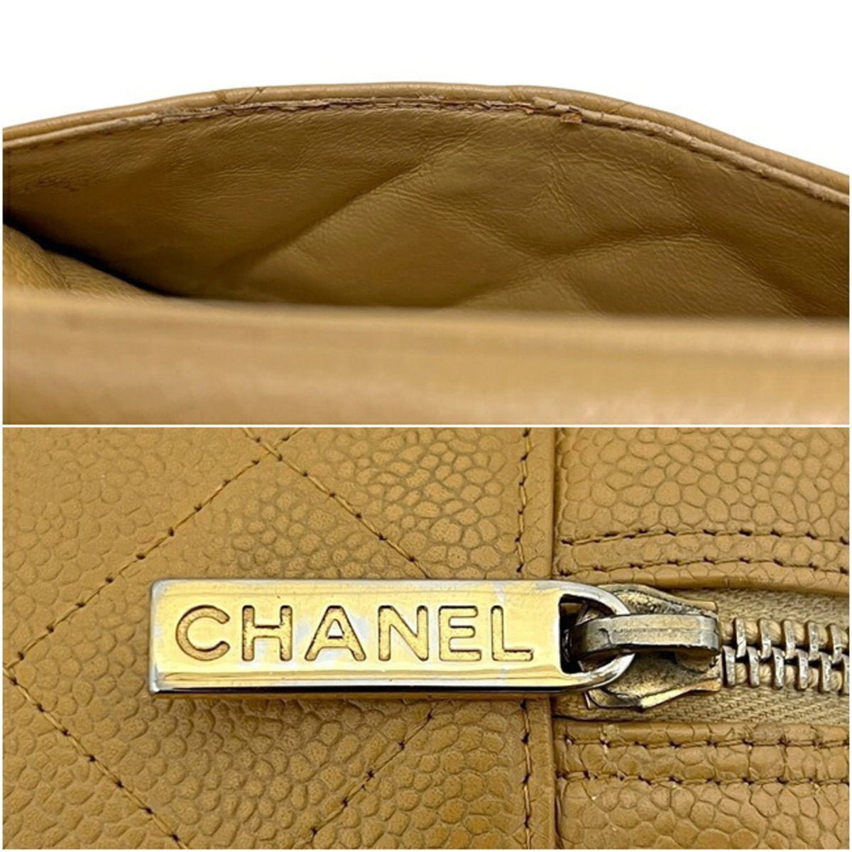 Chanel Beige Grained Calfskin Boston Bag Handbag (Pre-Owned)