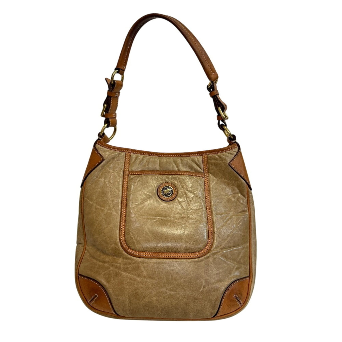 Hunting World Beige Beige Brown Leather Nylon Shoulder Bag (Pre-Owned)