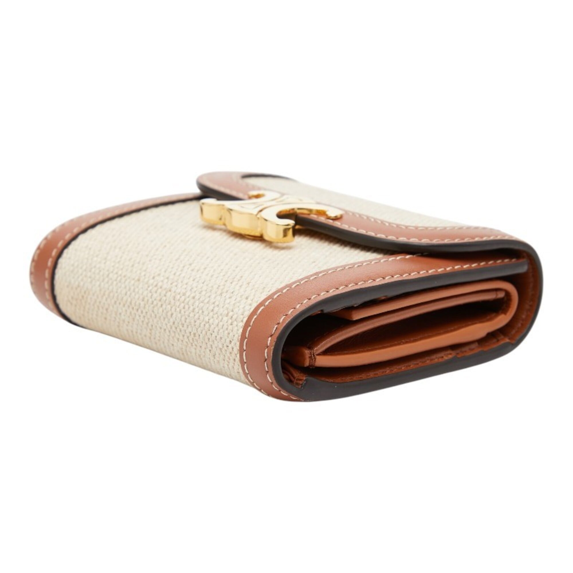 Celine Beige Brown Canvas Leather Wallet (Bi-Fold) (Pre-Owned)
