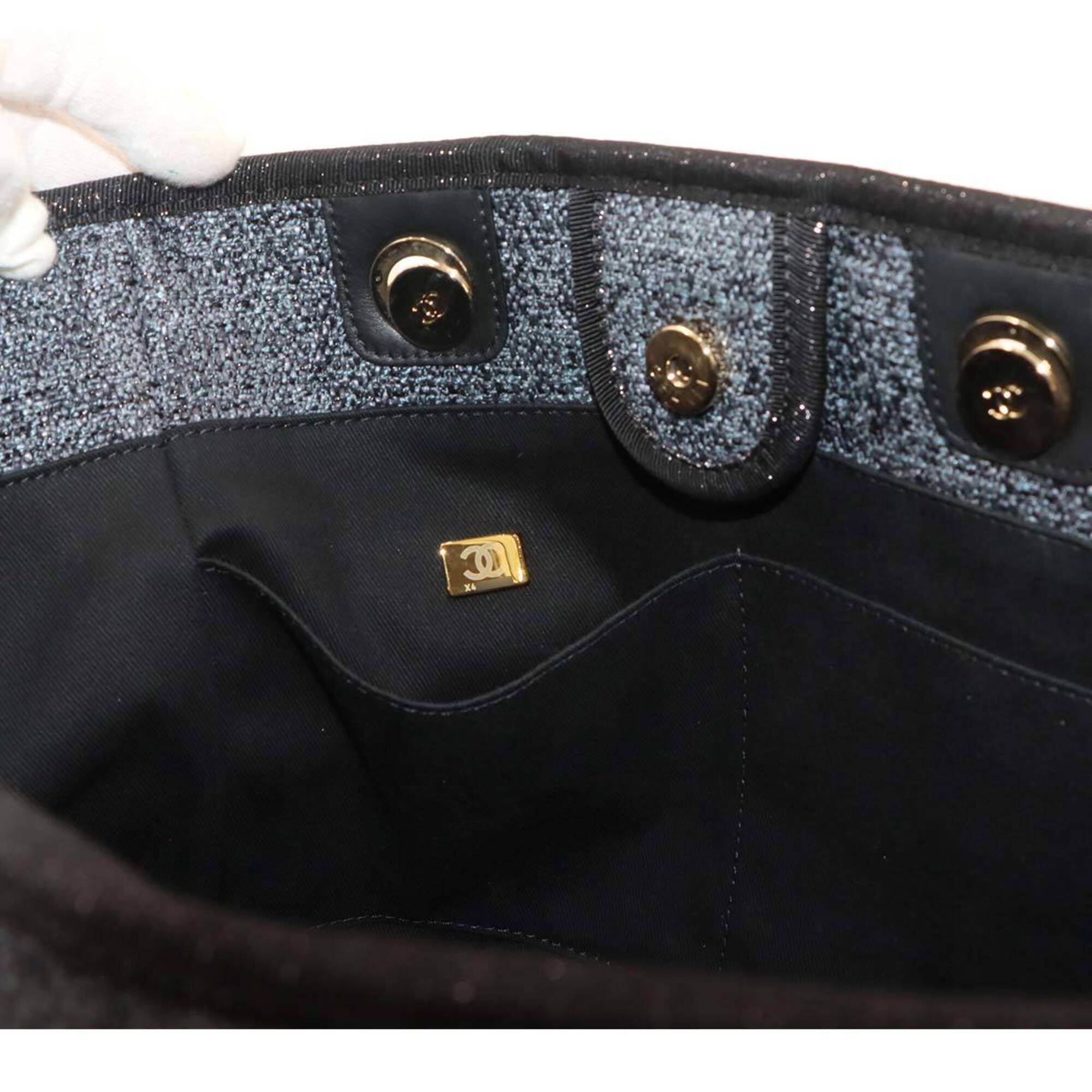 Chanel Navy Straw Leather Handbag Tote Bag (Pre-Owned)