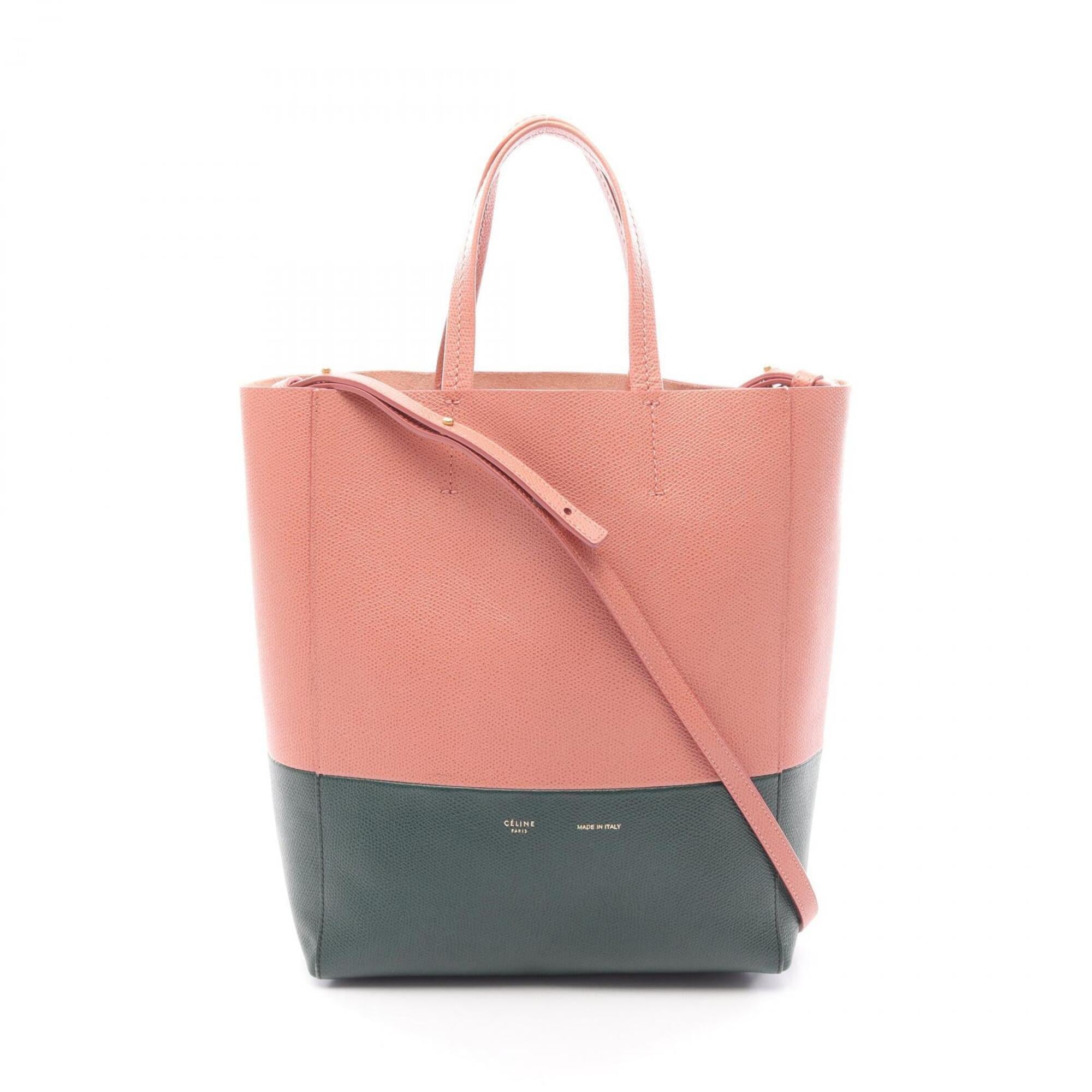 Celine Green Pink Leather Handbag Tote Bag (Pre-Owned)