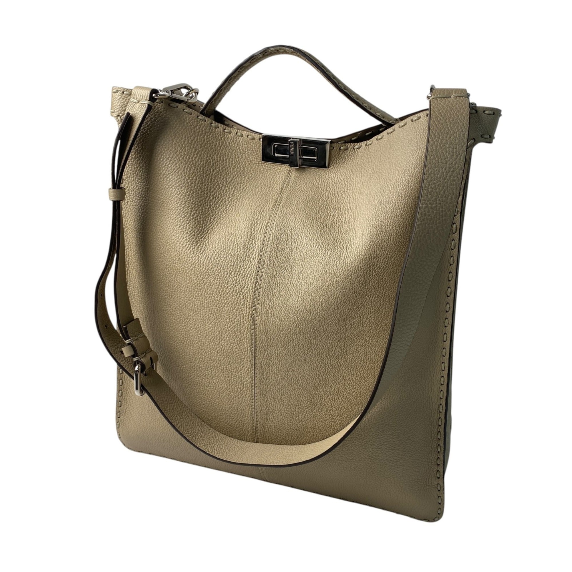 Fendi Beige Leather Shoulder Bag Tote Bag (Pre-Owned)