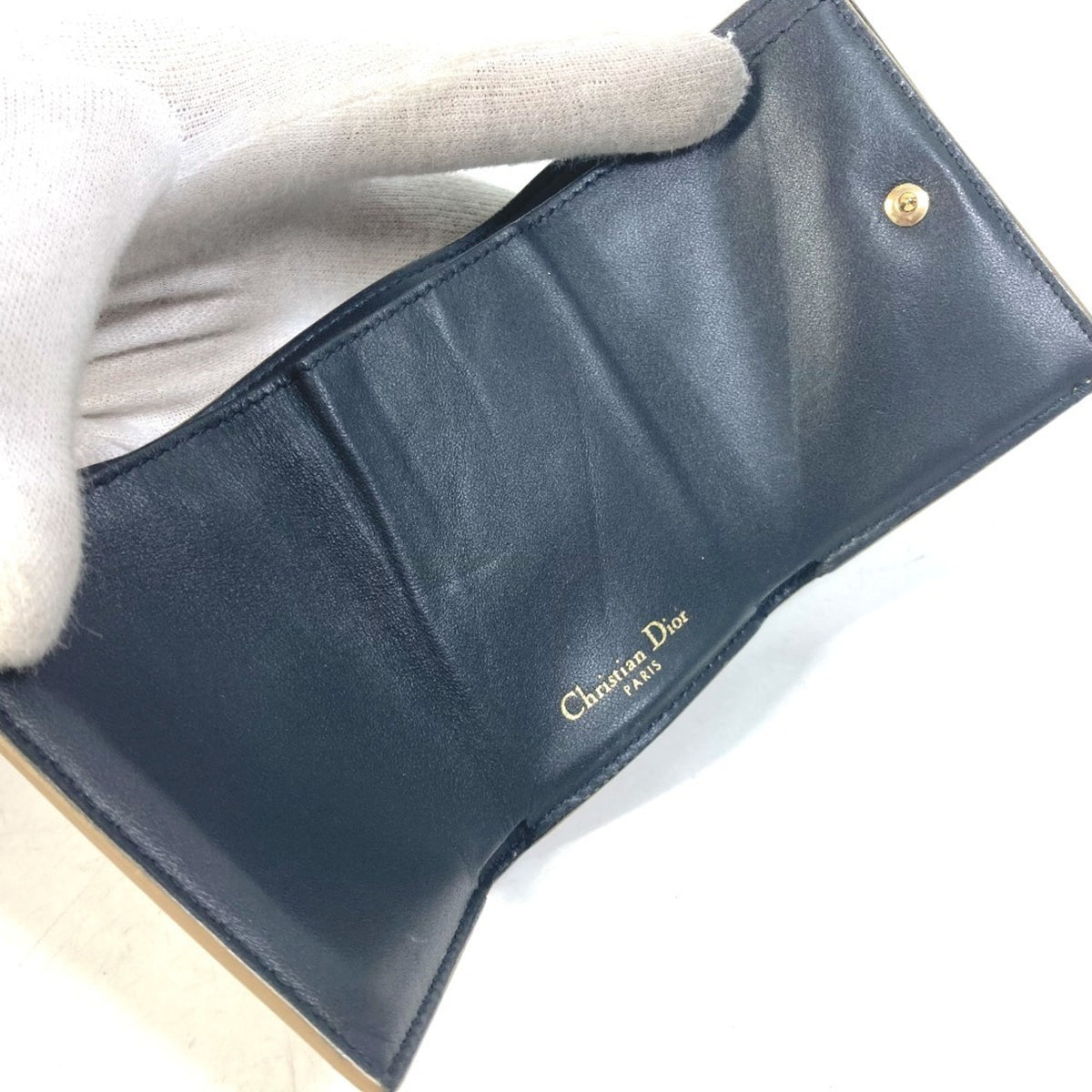 Christian Dior Gold Leather Wallet (Tri-Fold) (Pre-Owned)