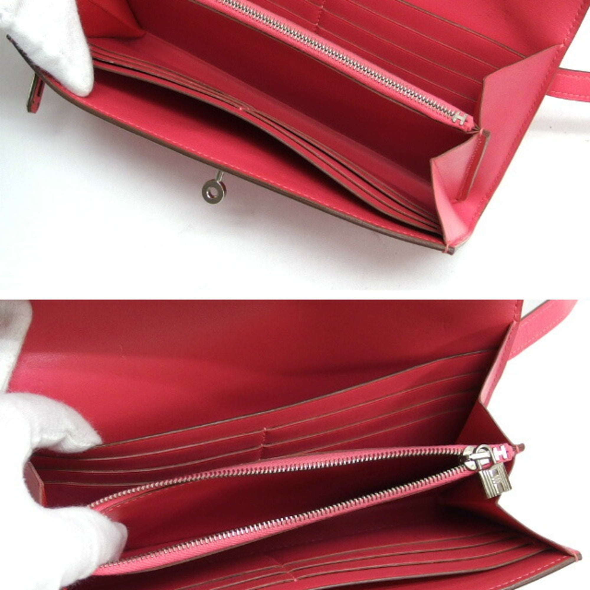 Hermes Pink Box Calf Leather Long Wallet (Bi-Fold) (Pre-Owned)