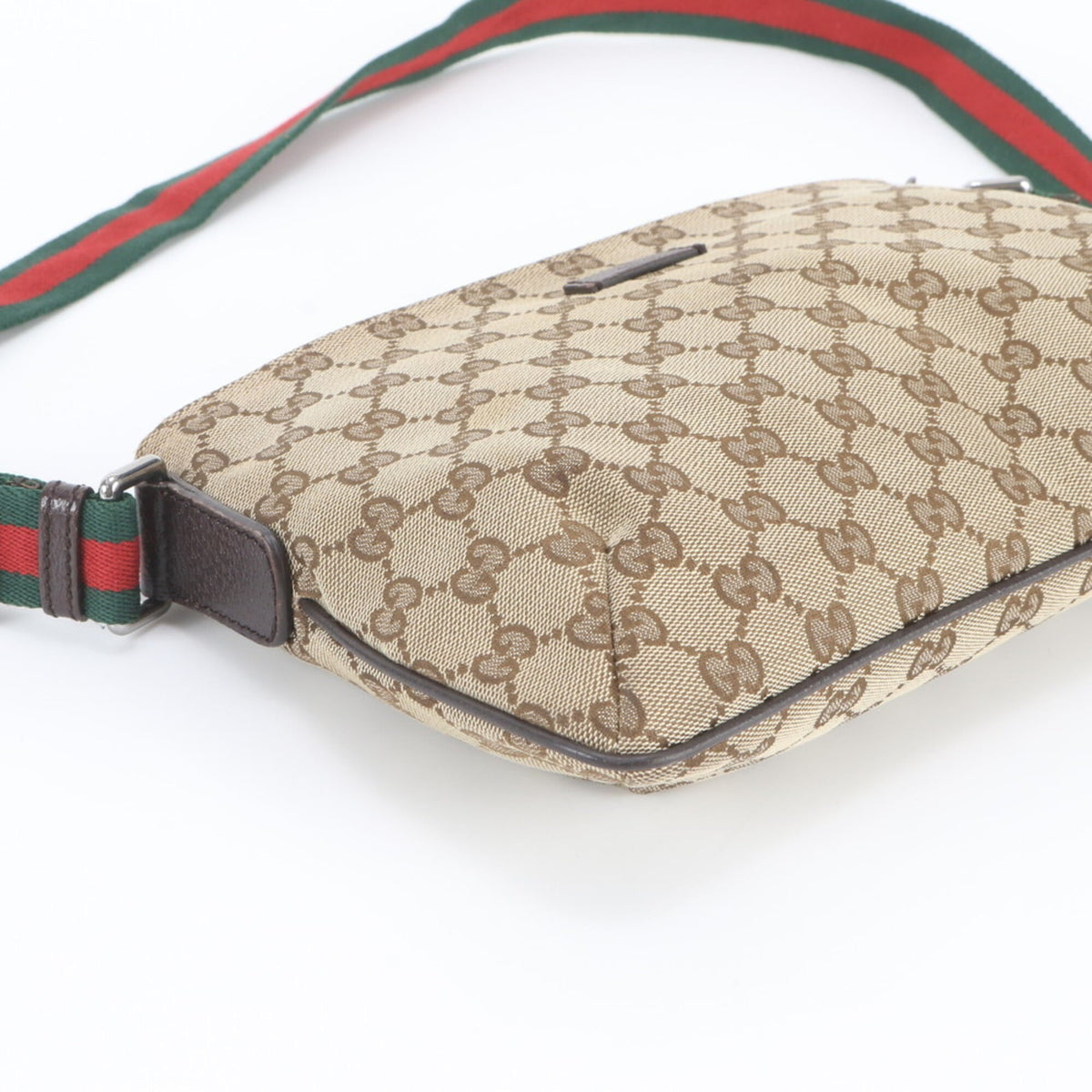 Gucci Brown Leather Canvas Messenger Bag Shoulder Bag (Pre-Owned)