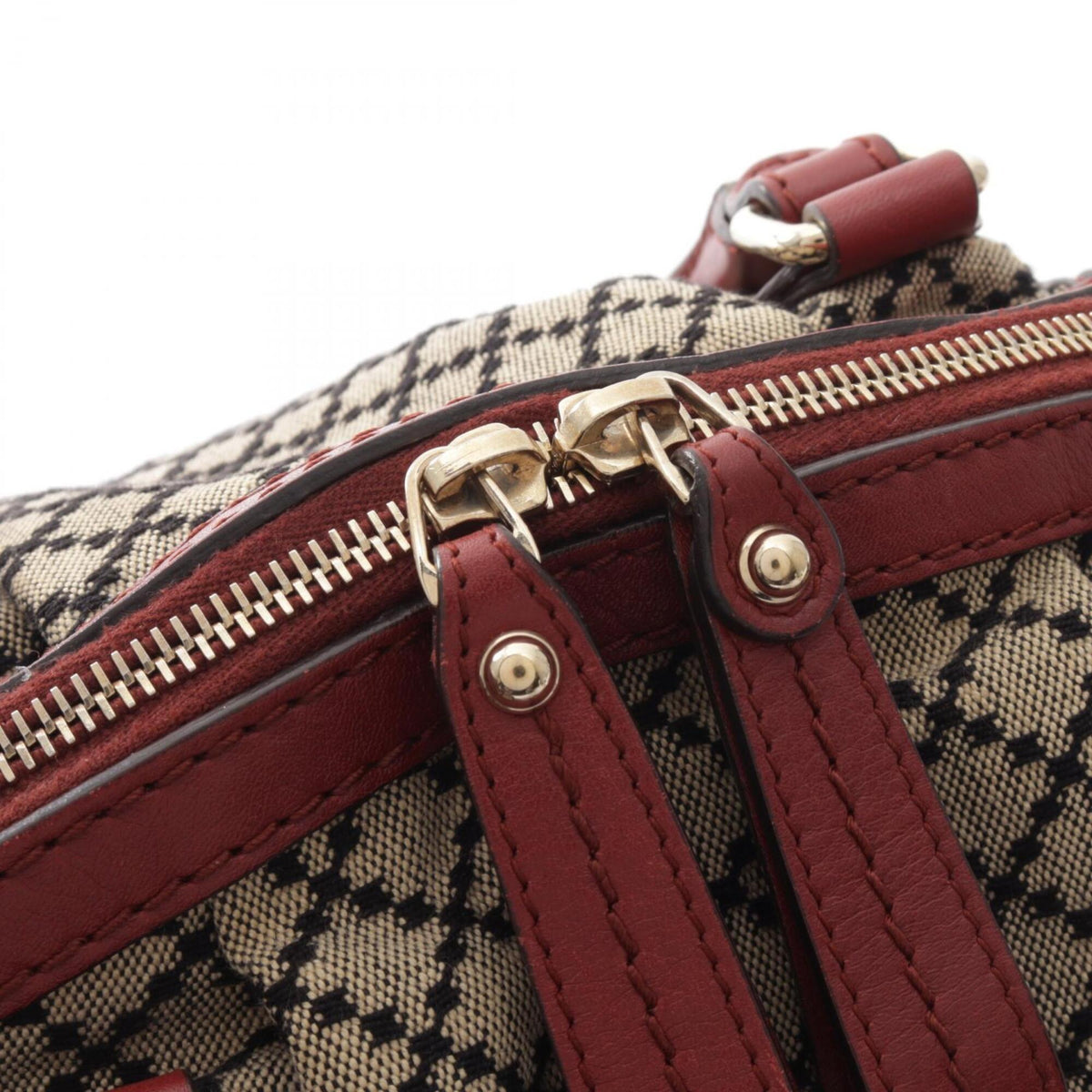 Gucci Beige Black Red Color Canvas Leather Handbag (Pre-Owned)
