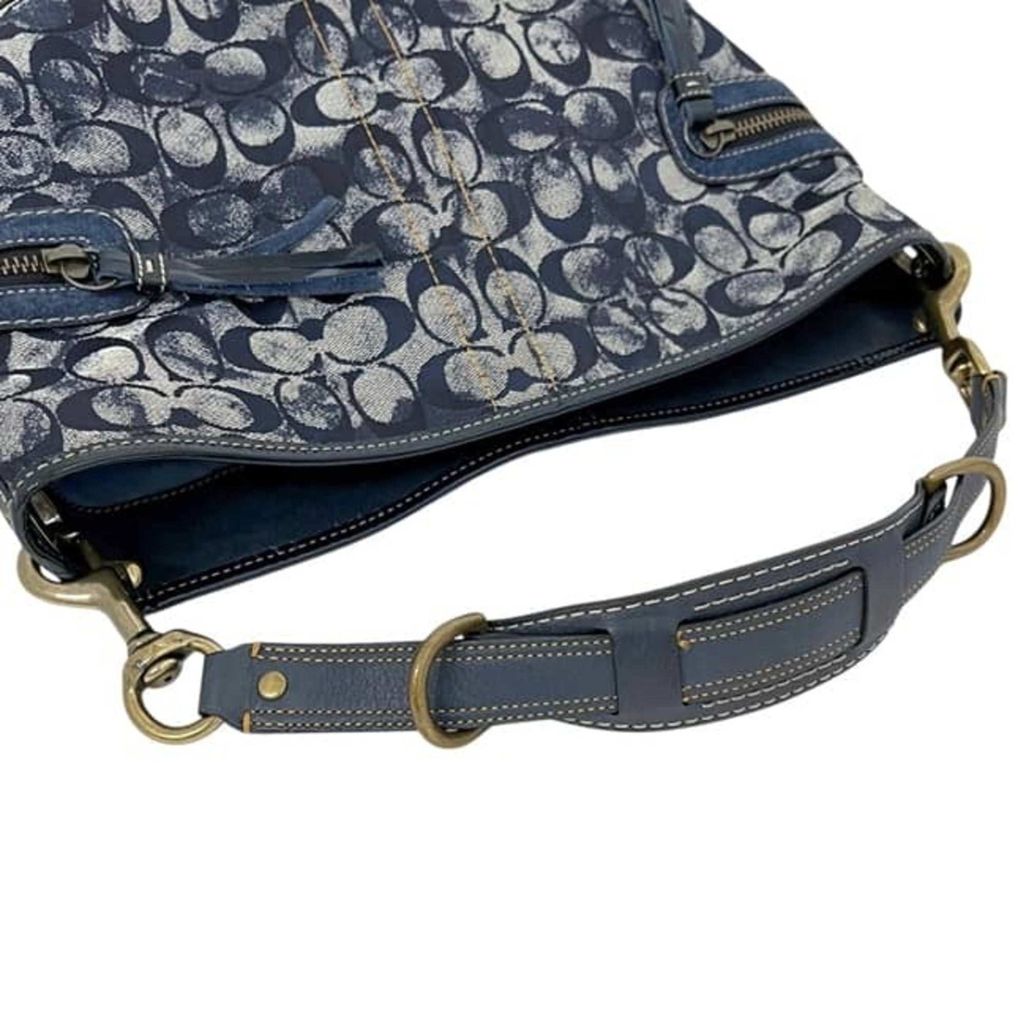 Coach Navy Leather Canvas Shoulder Bag (Pre-Owned)