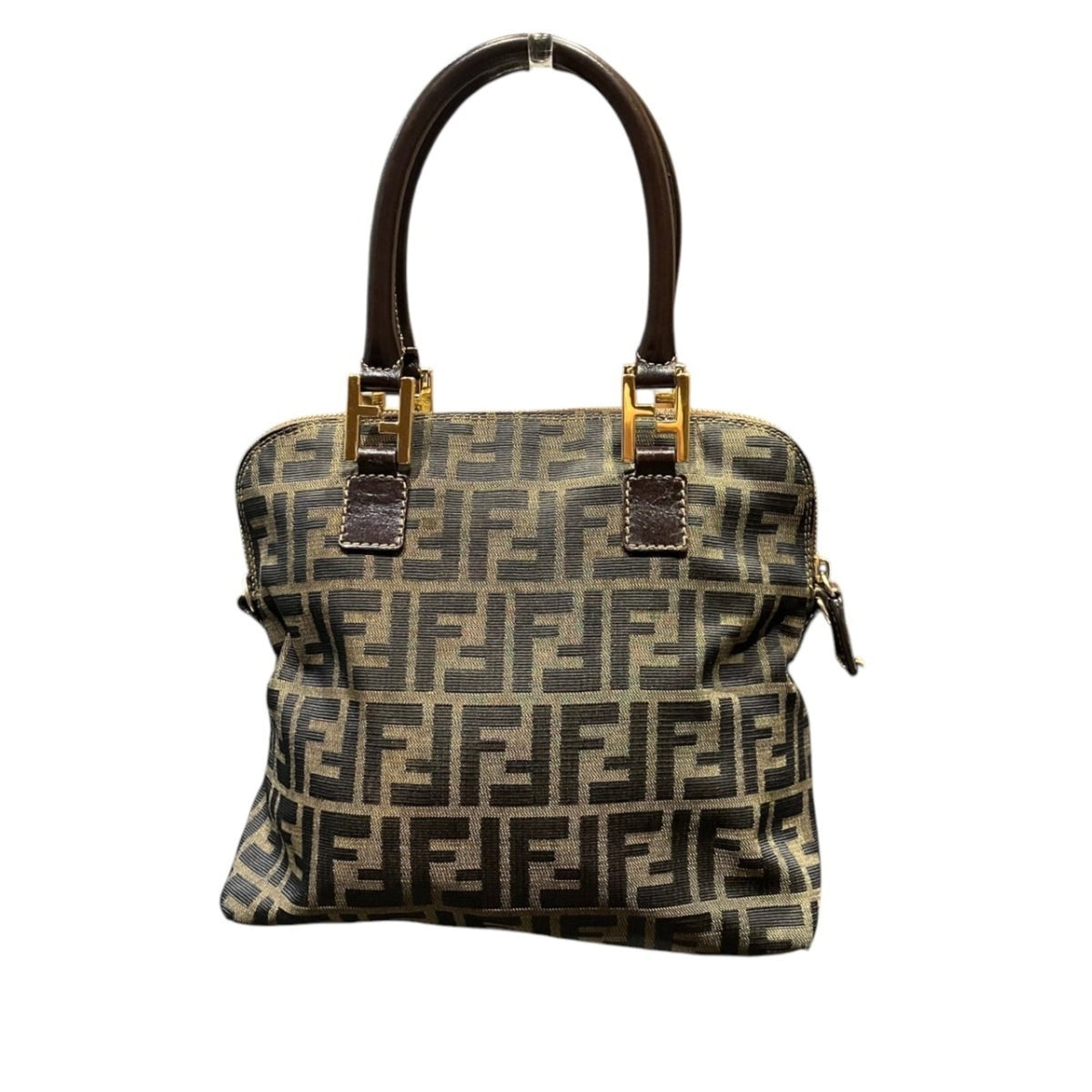 Fendi Beige Brown Canvas Leather Handbag (Pre-Owned)