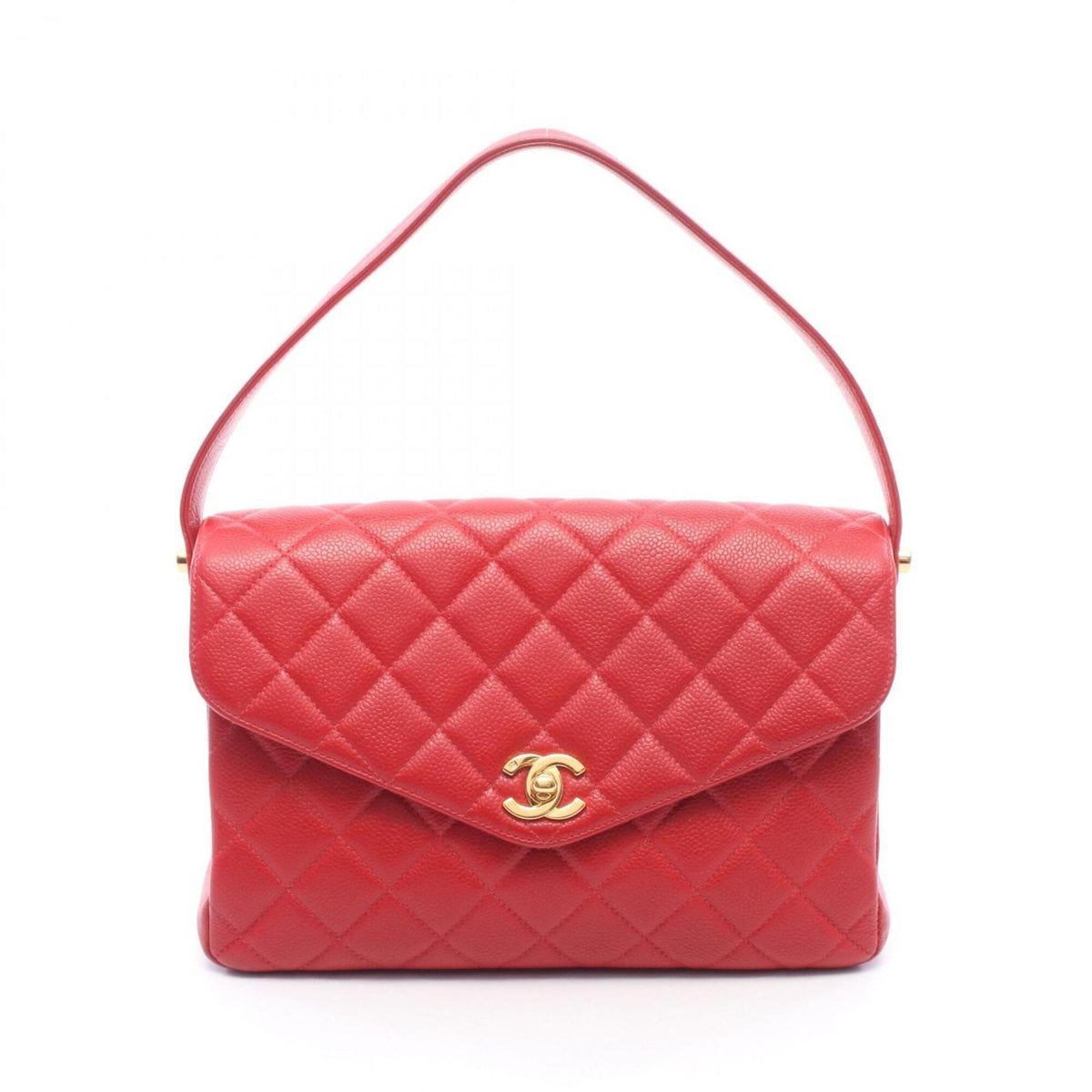 Chanel Red Color Grained Calfskin Handbag (Pre-Owned)