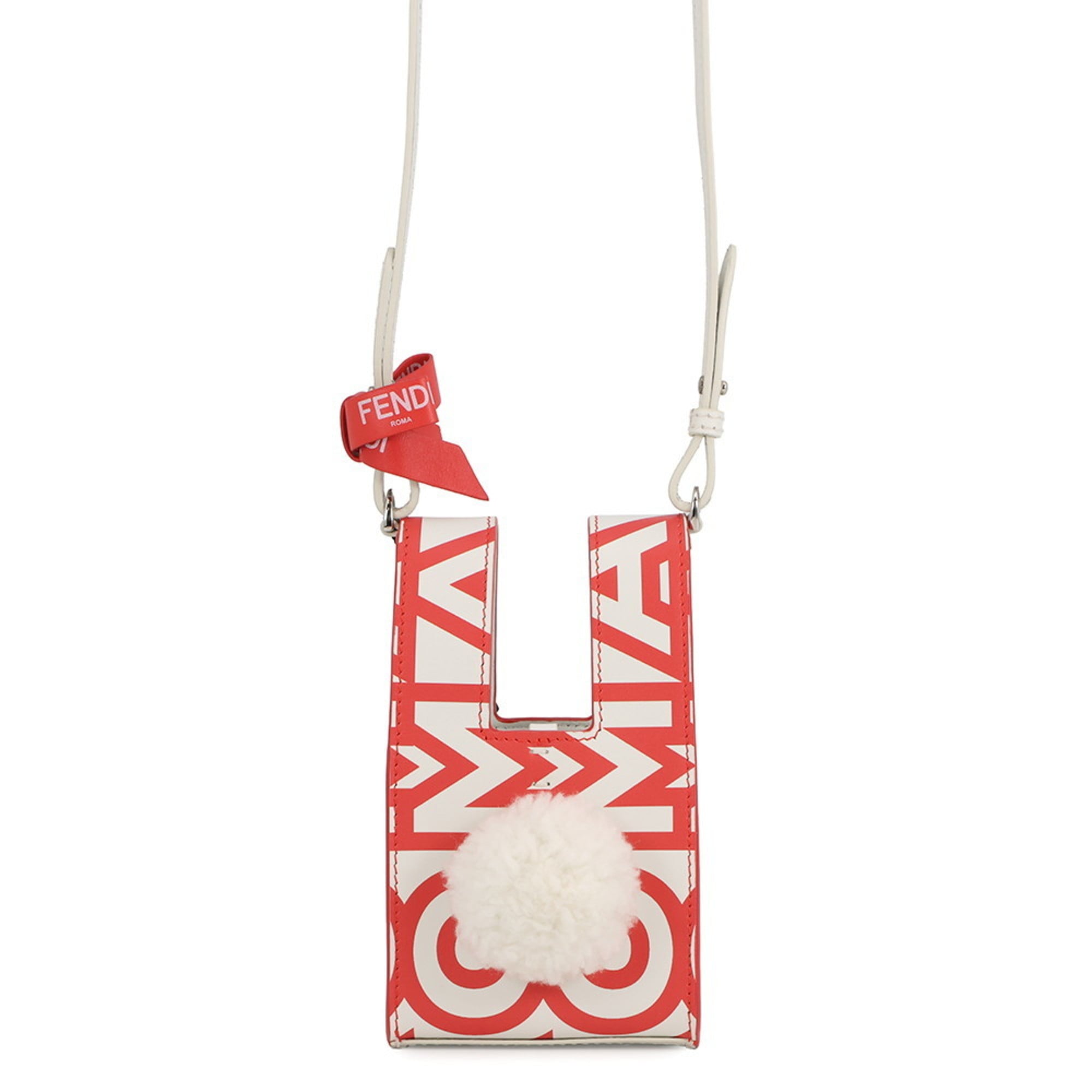 Fendi Red Color White Leather Handbag Shoulder Bag (Pre-Owned)