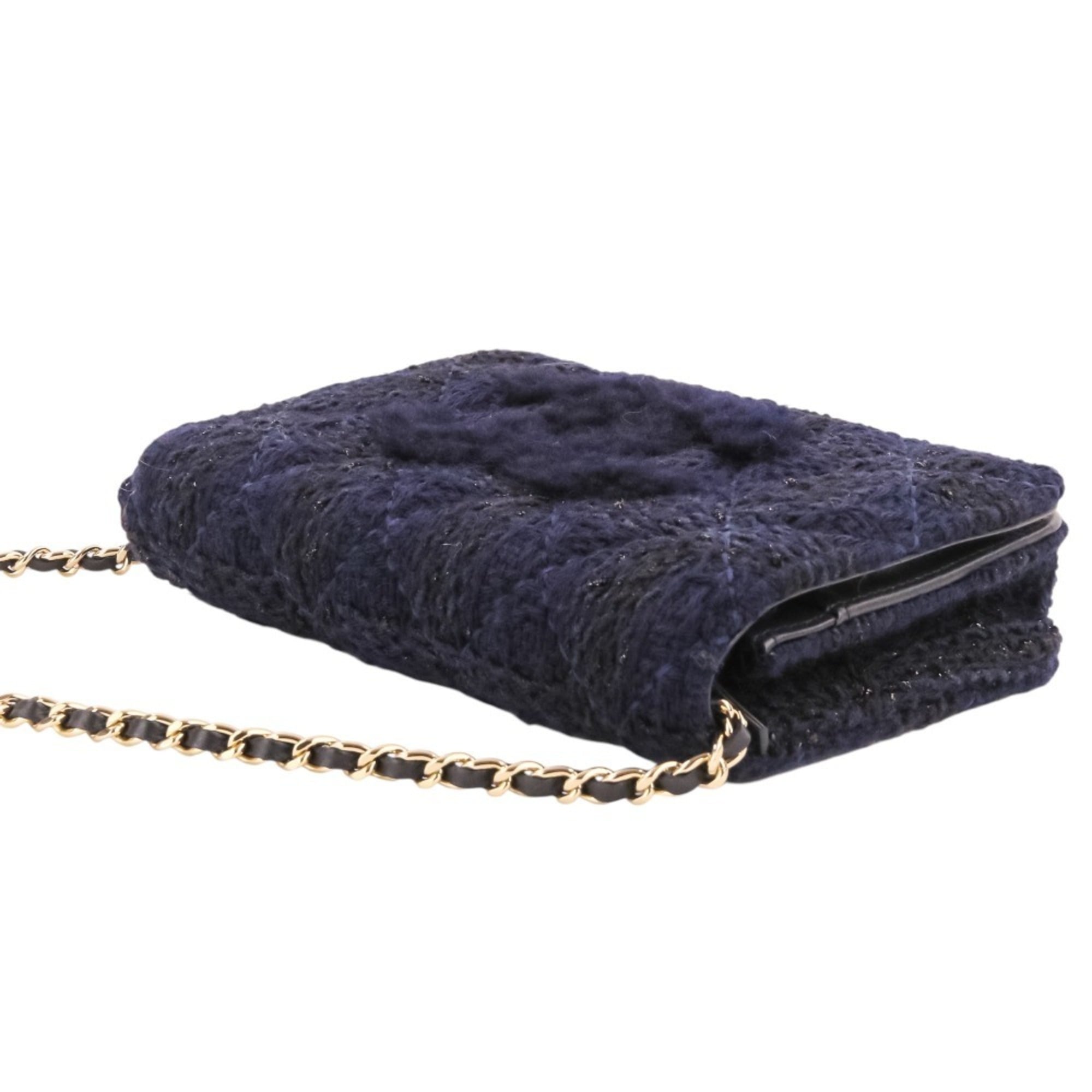Chanel Matelasse Navy Tweed Handbag Pouch (Pre-Owned)