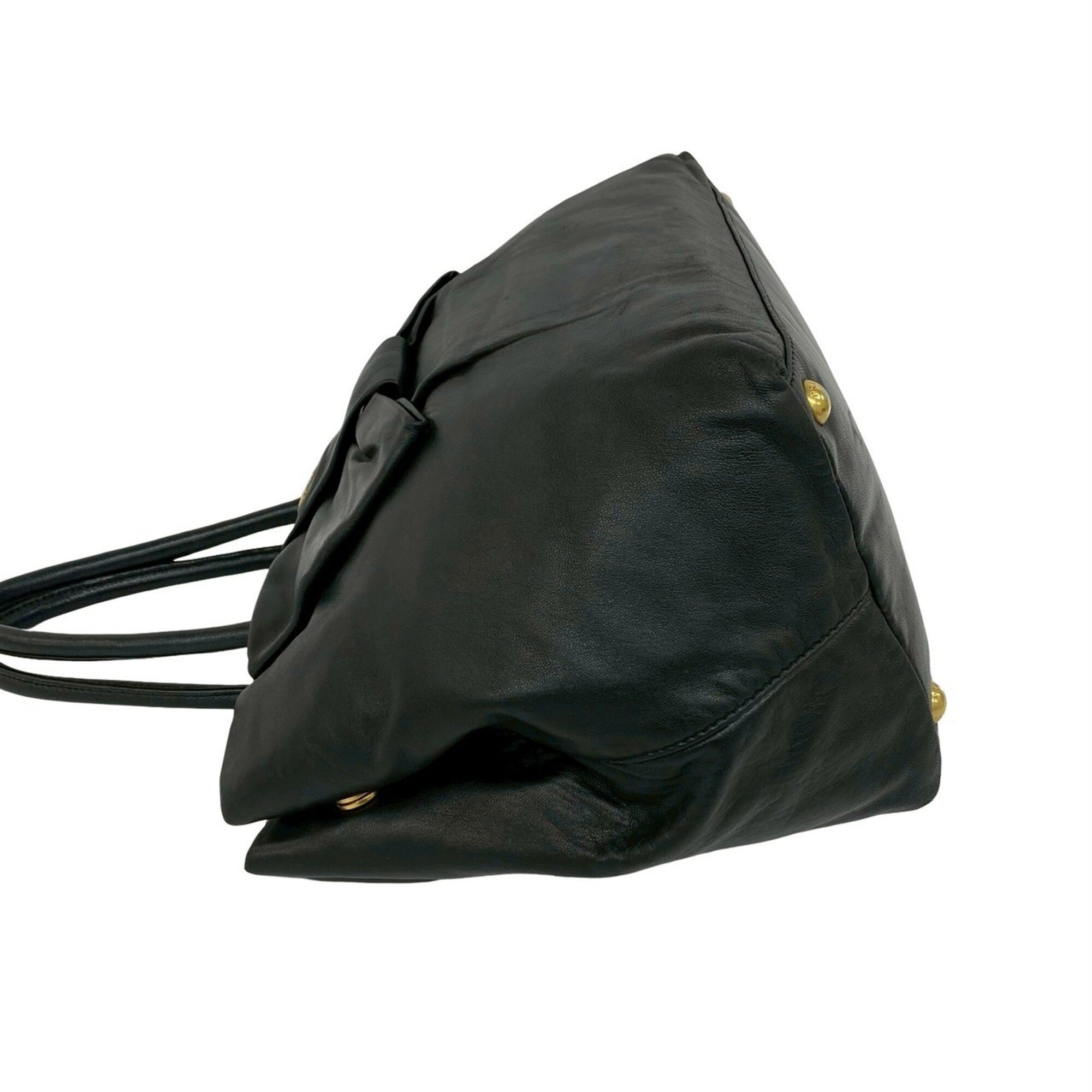 Prada Black Leather Boston Bag Handbag Tote Bag (Pre-Owned)
